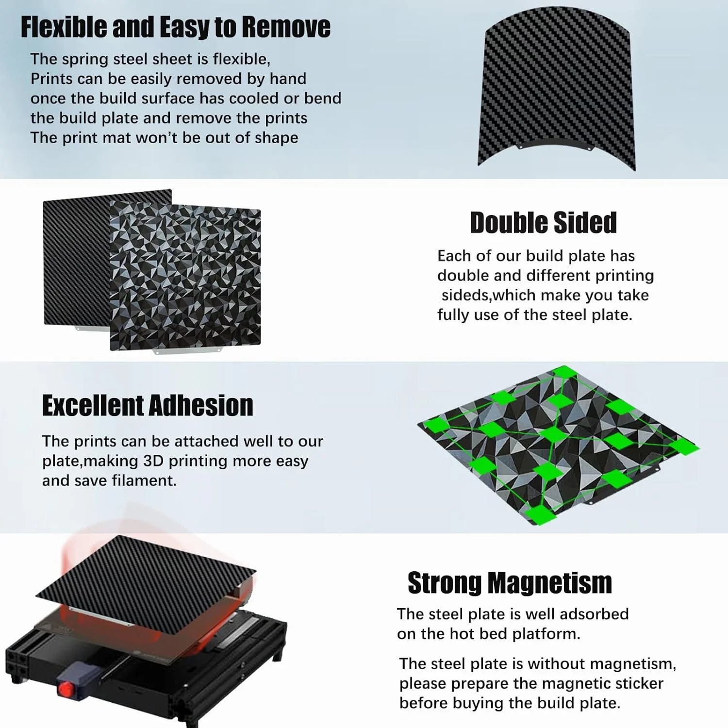 صفحه ساخت دو طرفه چاپگر سه بعدی PEO PET، صفحه فولادی فنری 230x230 میلی متر تخت داغ برای پلتفرم چاپگر سه بعدی Anycubic Kobra 2, Kobra 2 Neo, Kobra Go, Kobra 2 pro