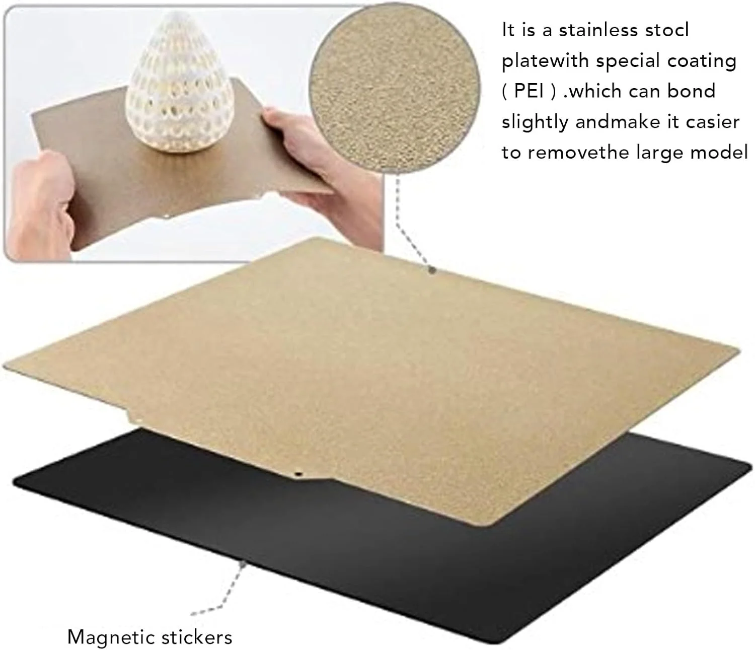 صفحه ساخت مغناطیسی فولادی - صفحه فولادی فنری PEI دو طرفه برای چاپ سه بعدی، 200 X 200 میلی متر، نصب آسان، پشتیبانی از چاپ دو طرفه برای انواع چاپگر سه بعدی