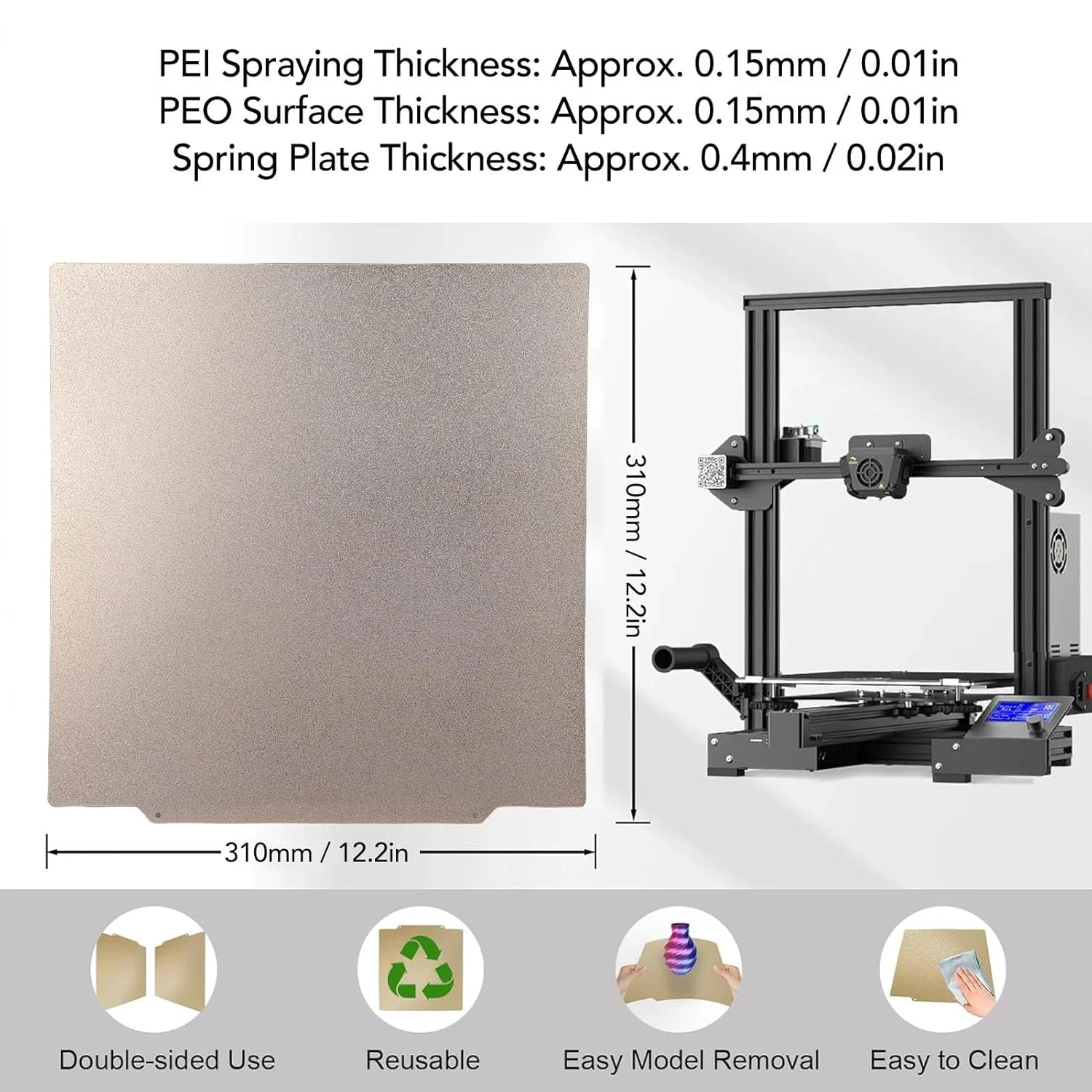 صفحه ساخت بستر چاپ مغناطیسی فولادی فنری پلتفرم پرینتر سه بعدی PEO PEI مناسب برای CR10 CR10S
