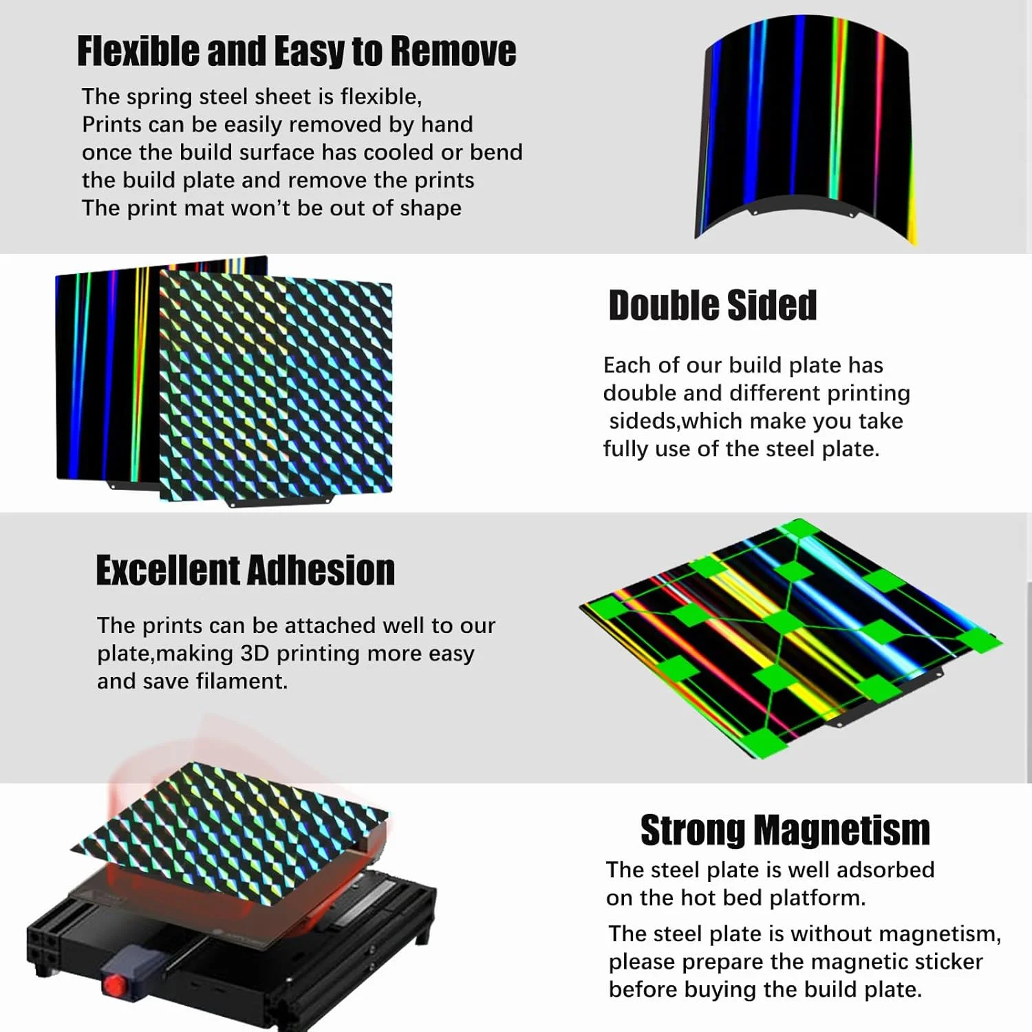 صفحه ساخت 230x230 میلی‌متری H1H برای Anycubic Kobra 2، Kobra 2 Neo، Kobra Go، Kobra 2 pro، ورق فولادی فنری دو طرفه، پلتفرم انعطاف‌پذیر و قابل جابجایی برای پرینتر سه بعدی Kobra 2