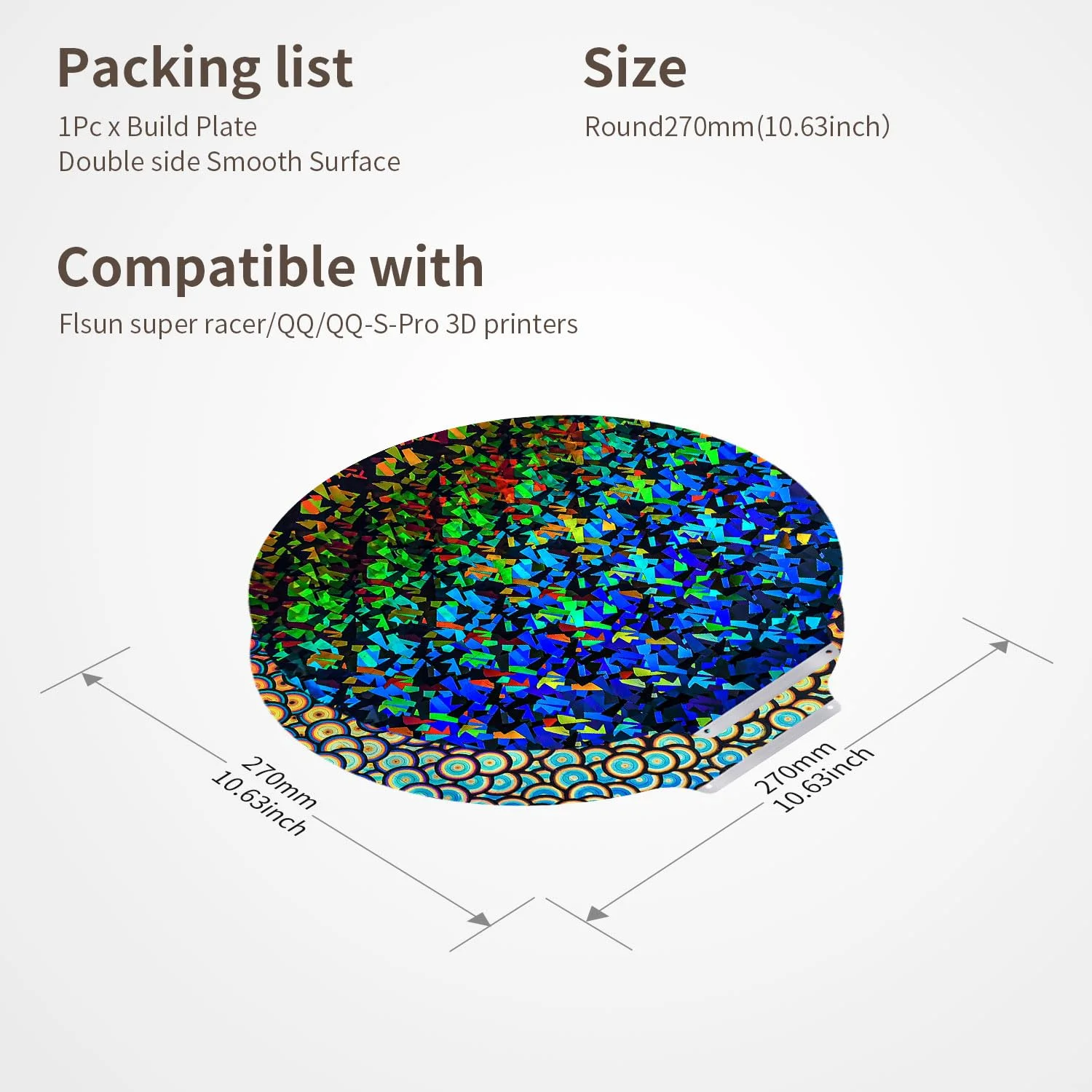 صفحه ساخت سوپر ریسر Flsn ارتقا یافته، گرد 270 میلی متر، ورق فولادی فنری - صفحه PEK+PEC دو طرفه صاف و قابل جابجایی بدون پایه چسب برای پرینتر سه بعدی Flsn T1 Pro/T1/SR/QQS Pro