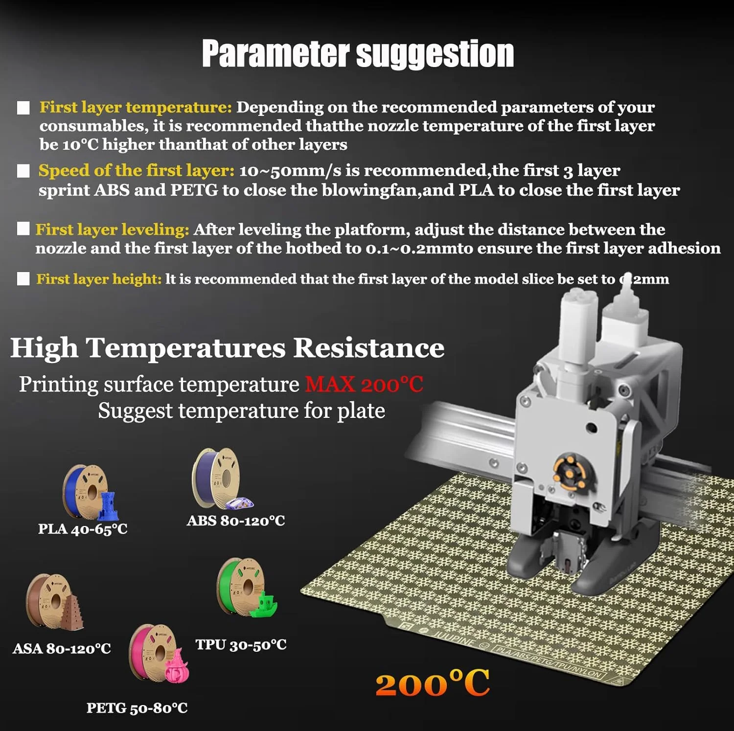 صفحه ساخت دانه برفی با فناوری ارتقا یافته JUUPINE، ابعاد 257x257 میلی‌متر، مناسب برای پرینتر سه بعدی Bambu Lab X1C/X1/X1E/P1P/P1S/P2S/A1، پلتفرم تخت حرارتی دو طرفه فنری انعطاف پذیر 0.5 میلی‌متری.
