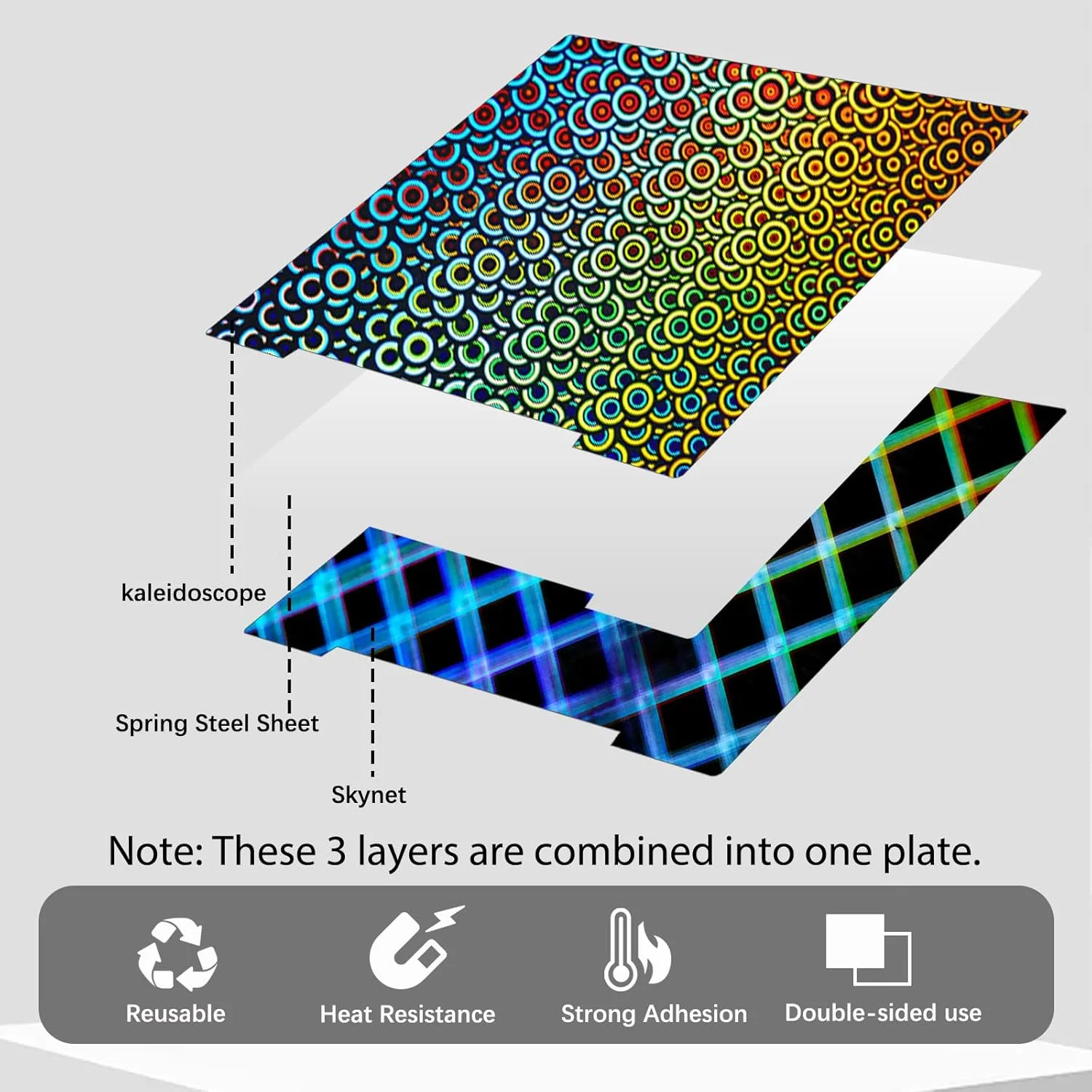 صفحه ساخت ارتقا یافته H1H برای پروسا i3 MK3S، ورق انعطاف پذیر دو طرفه طرح های رنگارنگ و آسمان، بستر چاپ قابل جابجایی برای پلتفرم پرینتر سه بعدی MK2 MK52 MK3 MK3S MK4، ابعاد 254x241 میلی متر
