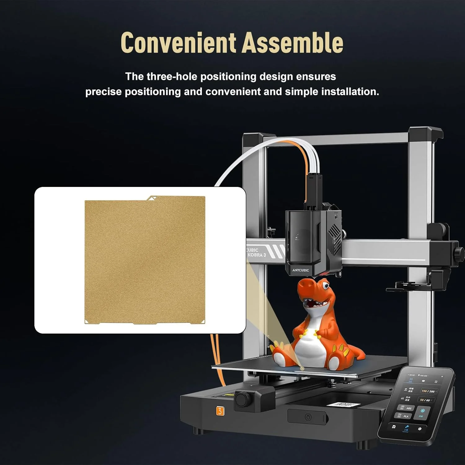 صفحه ساخت دو طرفه PEI ارتقا یافته Kobra 3 برای Kobra 3، پلتفرم بستر چاپ صاف طلایی دو طرفه پرینتر سه بعدی 256x268 میلی متر برای پلتفرم های پرینتر سه بعدی Kobra 3