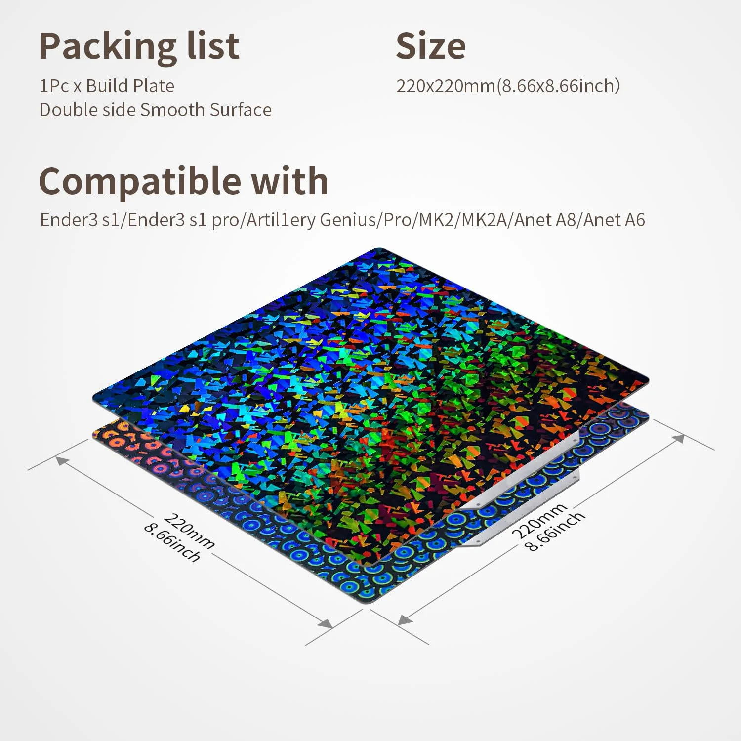 صفحه ساخت منعطف 220x220 میلی‌متری ارتقا یافته برای آرتillery Genius/Pro، ورق فولادی فنری PEK+PEC صاف دو طرفه، سکوی جداشدنی بدون پایه مغناطیسی برای پرینتر سه بعدی MK2/MK2A/Anet A8/Anet A6
