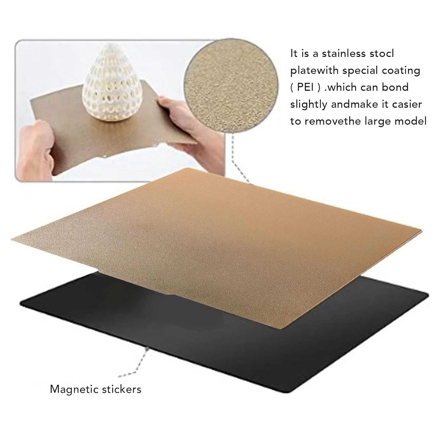 صفحه PEI بافت‌دار دو طرفه، کیت صفحه ساخت مغناطیسی انعطاف‌پذیر 600 در 600 میلی‌متر، صفحه ساخت قابل جابجایی با بستر مغناطیسی برای چاپگر سه بعدی