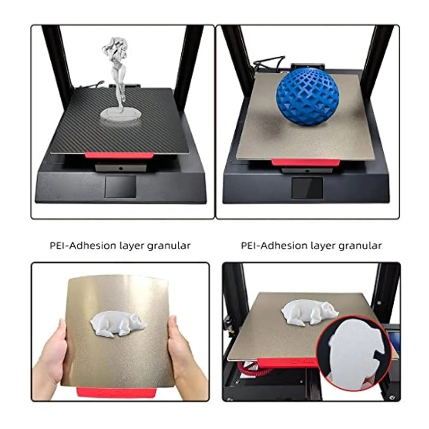 صفحه ساخت مغناطیسی PEI ابعاد 200x200 میلی‌متر برای پرینتر سه بعدی، ورق فولادی فنری انعطاف پذیر چسبی دو طرفه بافت دار رنگ شده پودری بستر گرم شونده