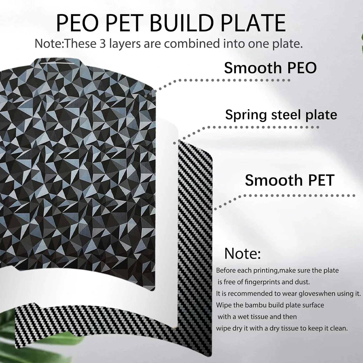 صفحه ساخت پرینتر سه بعدی PEO PET بامبو لب مناسب برای بامبو لب P2S/P1S/P1P/A1/X1C/X1/X1E، ورق صفحه فولادی فنری فیبر کربنی الماسی 257x257 میلی متر، صفحه تخت چاپ سه بعدی انعطاف پذیر