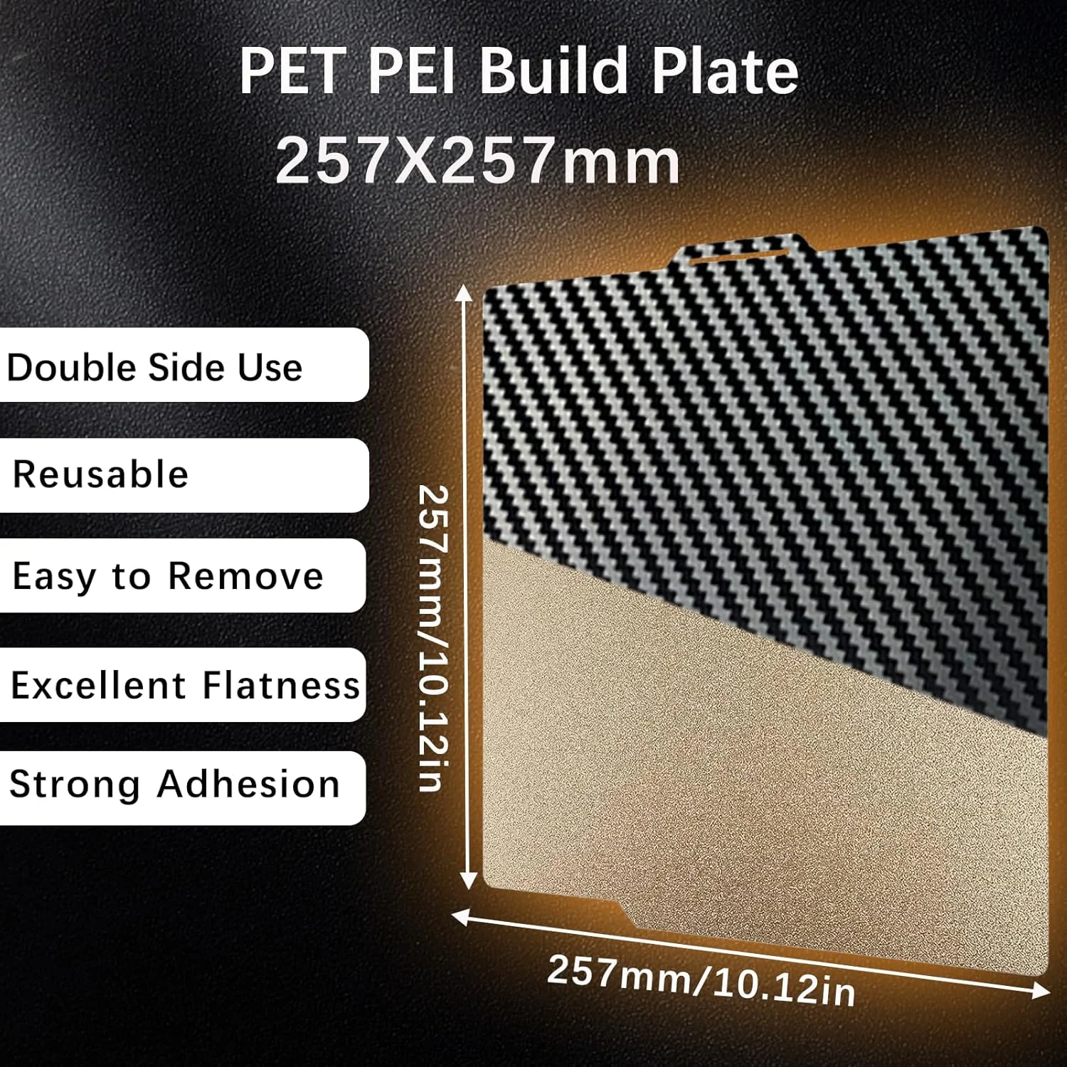 صفحه ساخت فیبر کربنی PET+PEI بافت‌دار برای پرینتر سه بعدی Bambu Lab، صفحه ساخت 257x257 میلی‌متری برای Bambu Lab P2S/A1/X1/X1C/X1E/P1P/P1S، پلتفرم ورق فولادی فنری انعطاف پذیر دو طرفه