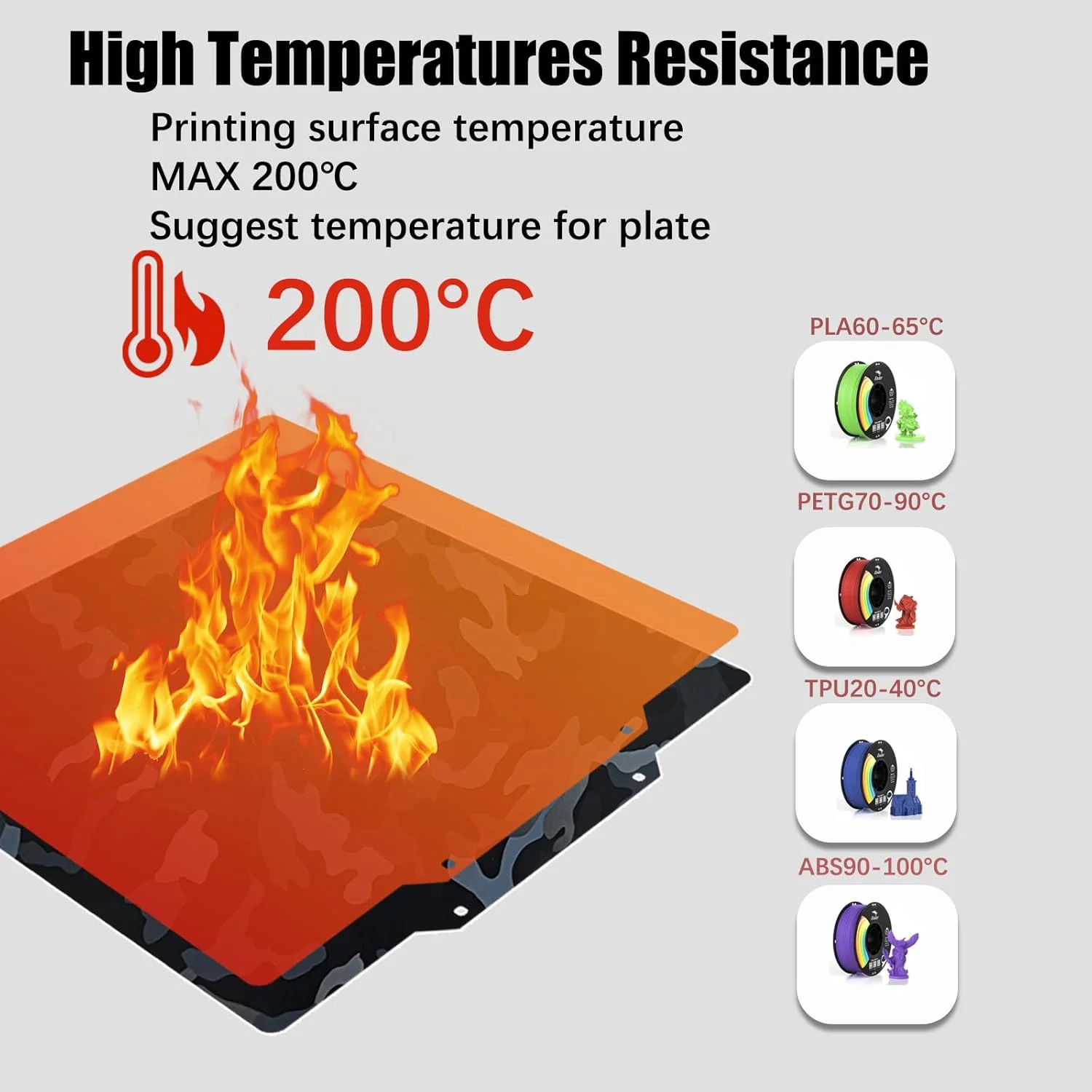 صفحه ساخت پرینتر سه بعدی Sahvaim Adventurer 5M مناسب برای Adventurer 5M/5M pro/Ender 3/3 Pro/Ender 3 S1/Ender 3 V2 Neo/Ender 3 Neo، ورق فولادی فنری طرح استتار با ارتفاع زیاد، ابعاد 235x235 میلی‌متر