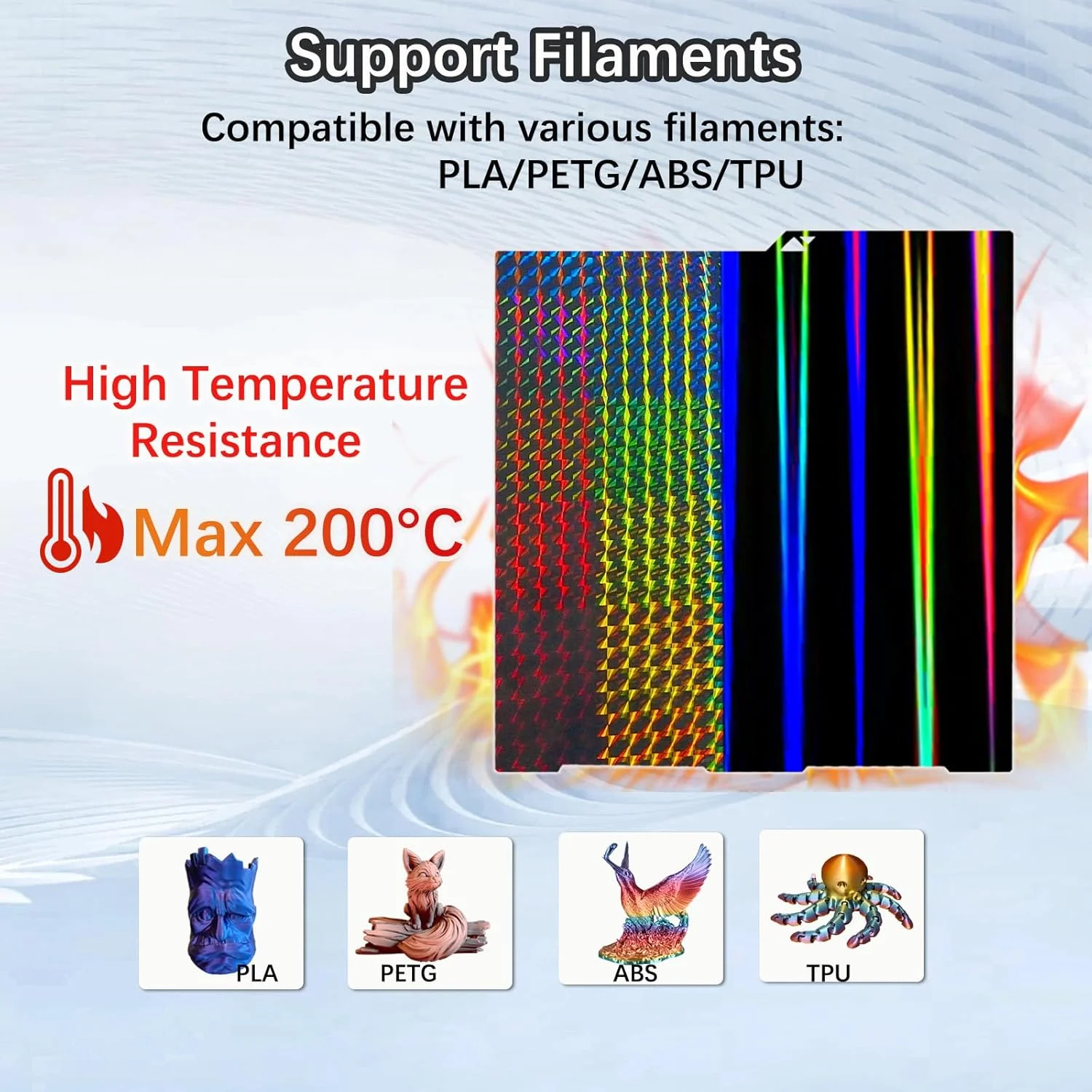 صفحه ساخت 256x268 H1H برای Anycubic Kobra 3/Kobra 3 V2، صفحه ساخت با سطح صاف طرح دار شبح + پرتو نور، پلتفرم چاپگر سه بعدی بستر گرم شونده انعطاف پذیر و قابل جابجایی