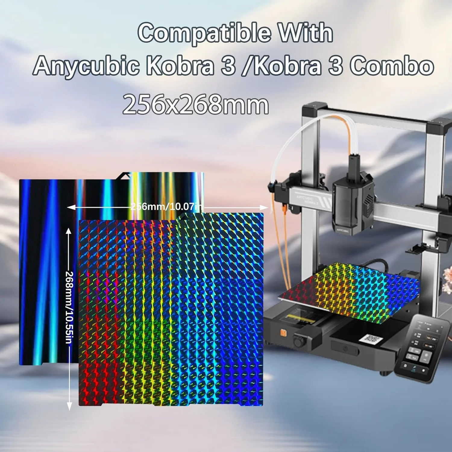 صفحه ساخت 256x268 H1H برای Anycubic Kobra 3/Kobra 3 V2، صفحه ساخت با سطح صاف طرح دار شبح + پرتو نور، پلتفرم چاپگر سه بعدی بستر گرم شونده انعطاف پذیر و قابل جابجایی