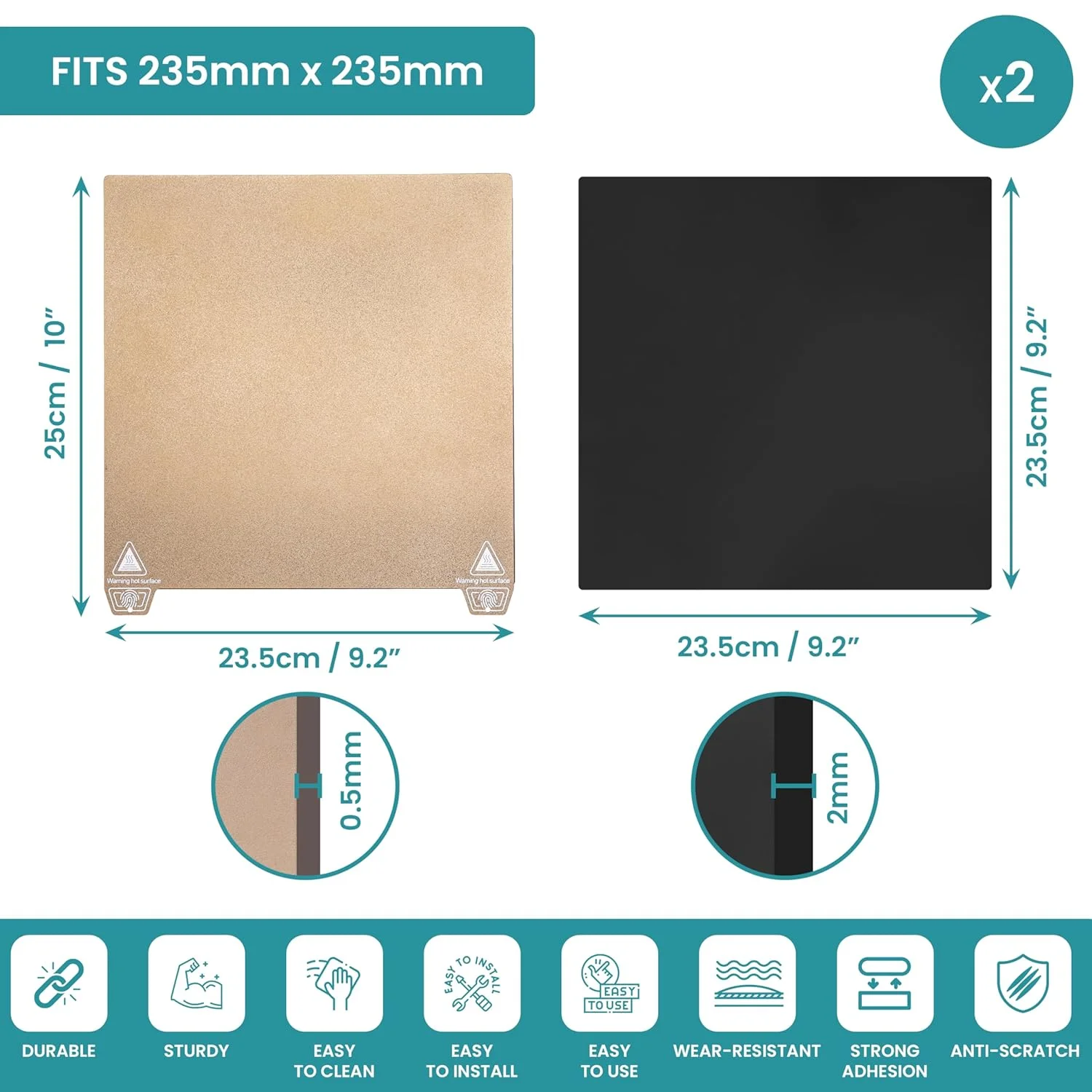 ورق PEI ابعاد 235mm x 235mm و استیکر مغناطیسی (بسته 2 عددی)