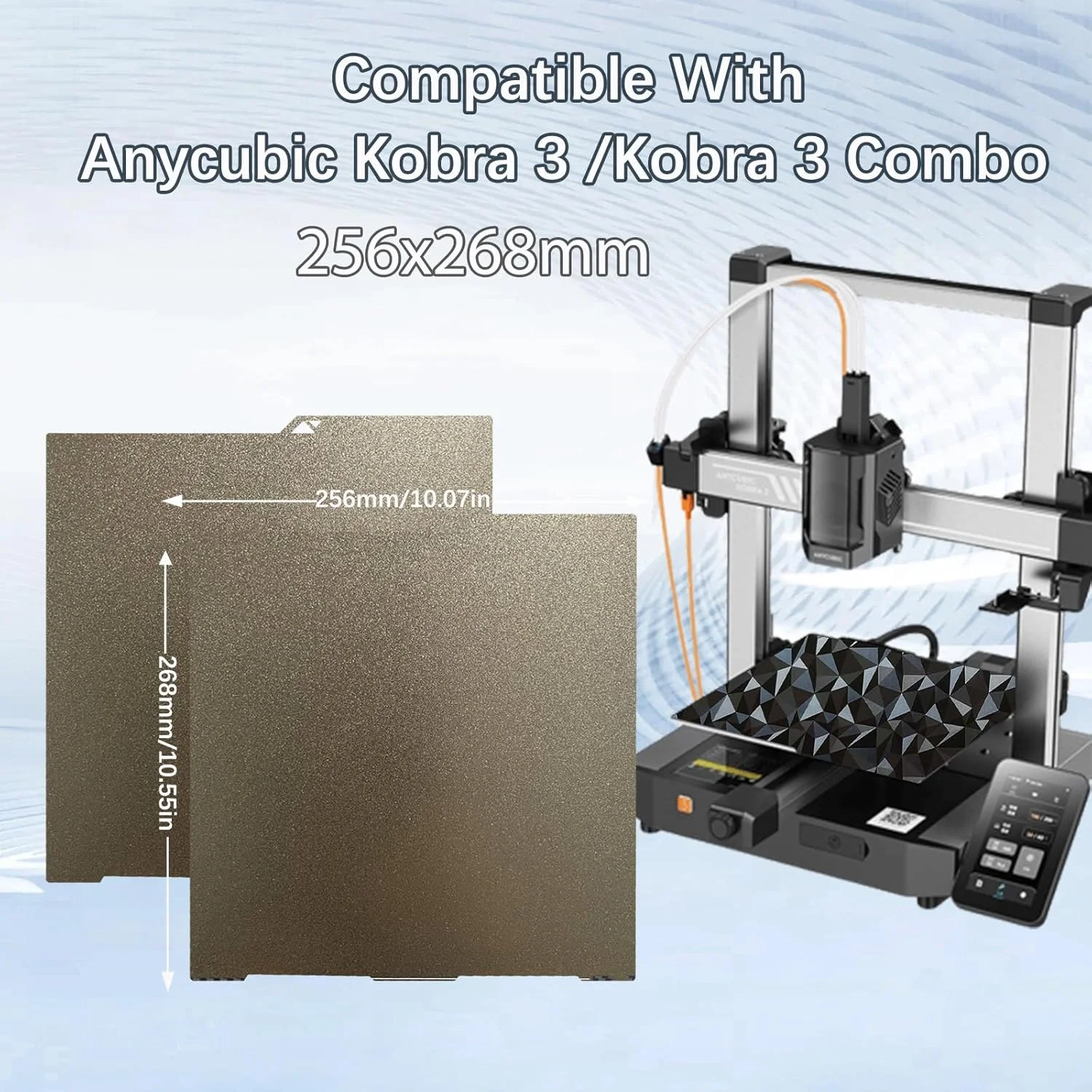 صفحه ساخت دو طرفه PEI با ابعاد 256x268 میلی متر برای Anycubic Kobra 3، صفحه چاپ بافت دار PEI پلتفرم پرینتر سه بعدی برای Kobra 3، Kobra 3 Combo