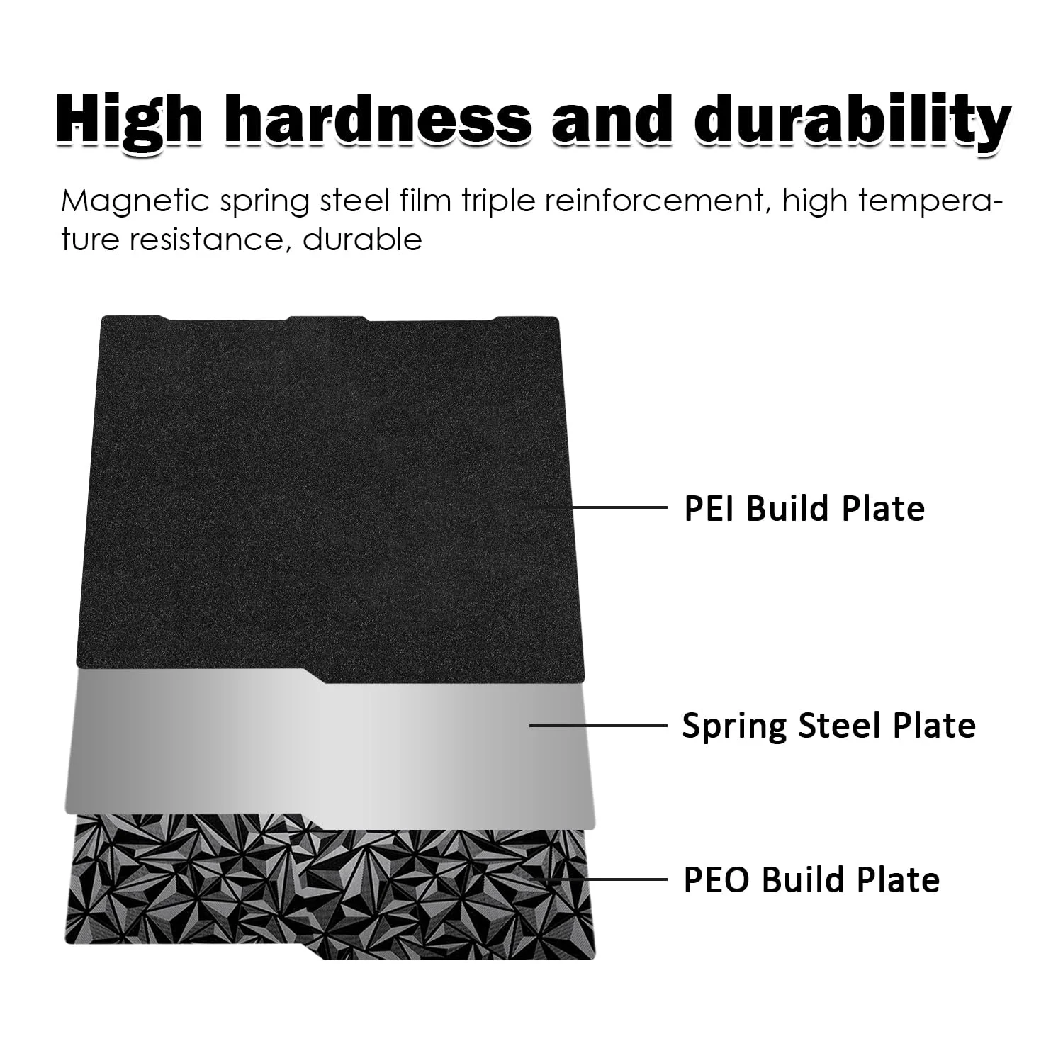 صفحه ساخت 256x268 میلی‌متری برای Kobra 3 Combo/Kobra 3 V2 Combo، ورق ساخت بافت‌دار مشکی PEI + پلتفرم چاپ الماسی PEO، صفحه فولادی فنری بستر گرم شونده برای پرینتر سه بعدی Anycubic