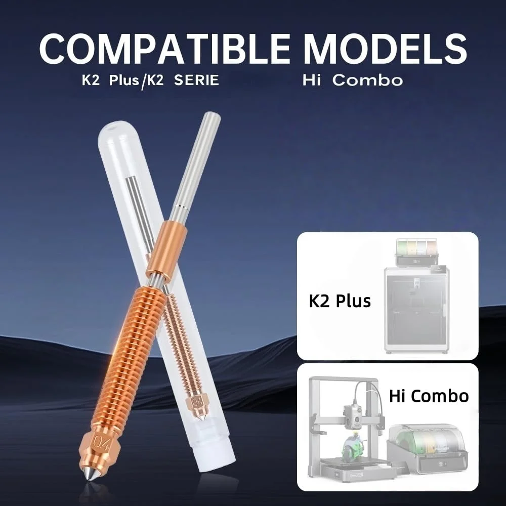 نازل 0.4 میلی متری K2 Plus/K2 Series/Hi Combo Unicorn Quick-Swap Printhead نازل های اکسترودر تمام فلزی یکپارچه با جریان بالا برای چاپ PLA، ABS، PETEG، TPU، PP، PC، PLA-CF، PA-CF، PET-CF (4 عدد)