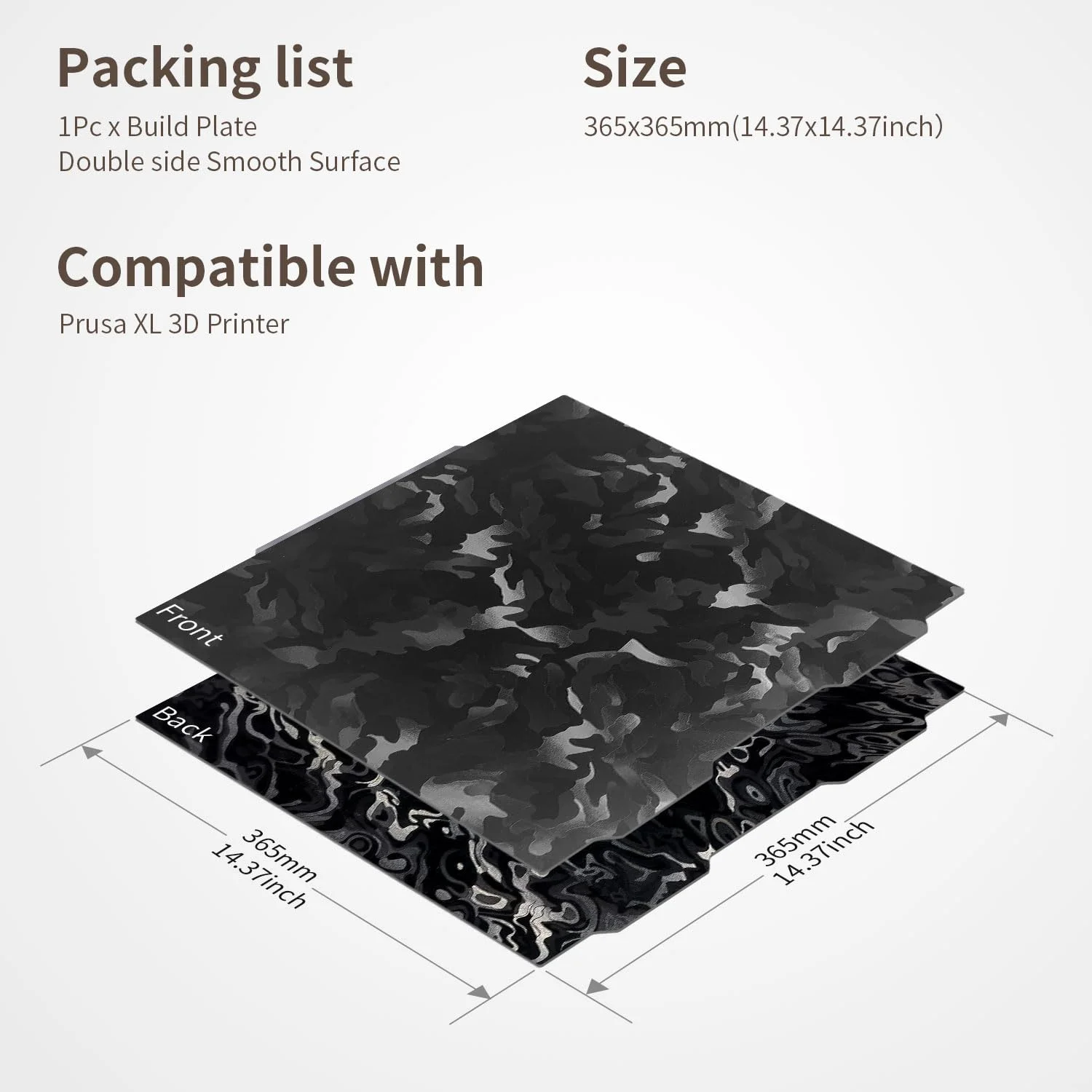 صفحه ساخت پرینتر سه بعدی Prusa XL، ورق فولادی فنری PEF PED صاف - صفحه چاپ دو طرفه 365x365 میلی متر، سطح بستر حرارتی قابل جابجایی انعطاف پذیر برای لوازم جانبی چاپگر سه بعدی فیلامنت PLA PETG