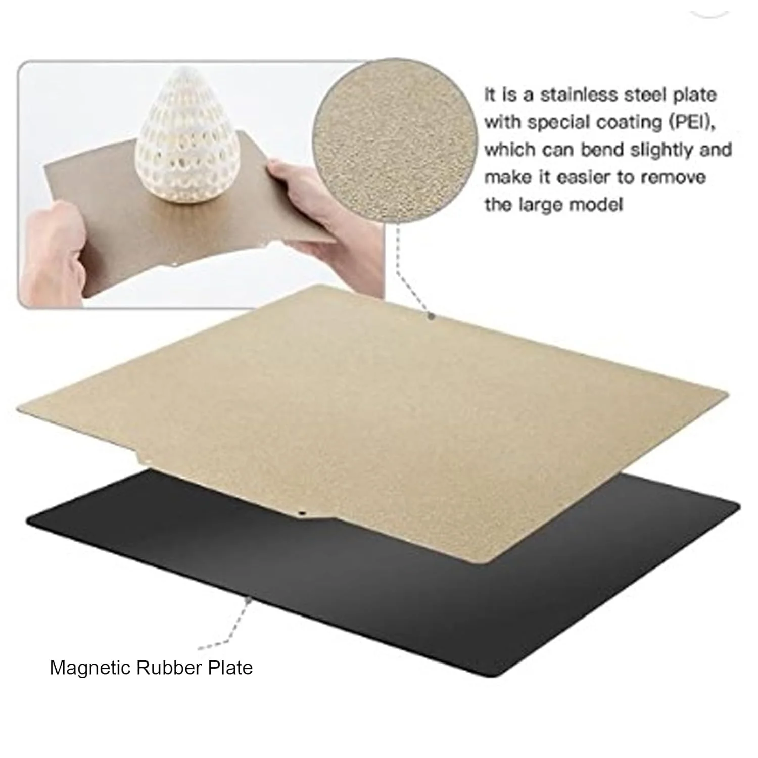 صفحه ساخت فولادی فنری پرینتر سه بعدی، دو طرفه، پودر پاشی PEI، مغناطیسی 255x255 میلی متر