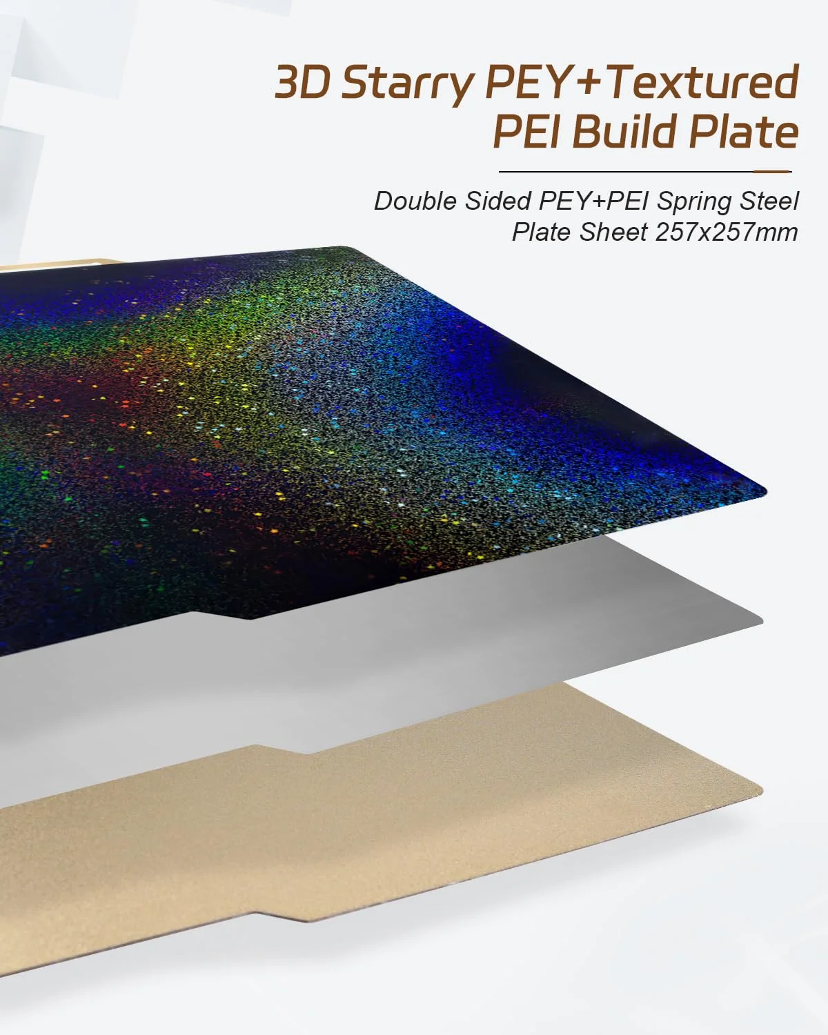 صفحه ساخت PEY PEI مناسب برای پرینترهای سه بعدی A1 X1 X1C X1E P1P P1S، صفحه ساخت PEI با بافت ستاره ای رنگارنگ و صاف PEY+، ورق PEI، 257x257 میلی متر