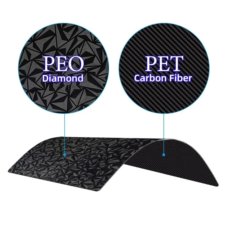 صفحه ساخت دو طرفه PEO PET پرینتر سه بعدی برای Bambu Lab X1C/X1/X1E/P1P/P1S/A1، صفحه ساخت Bambu Labs، صفحه فولادی فنری صاف PEO+ فیبر کربن PET الماسی 257x257mm پلتفرم پرینتر سه بعدی