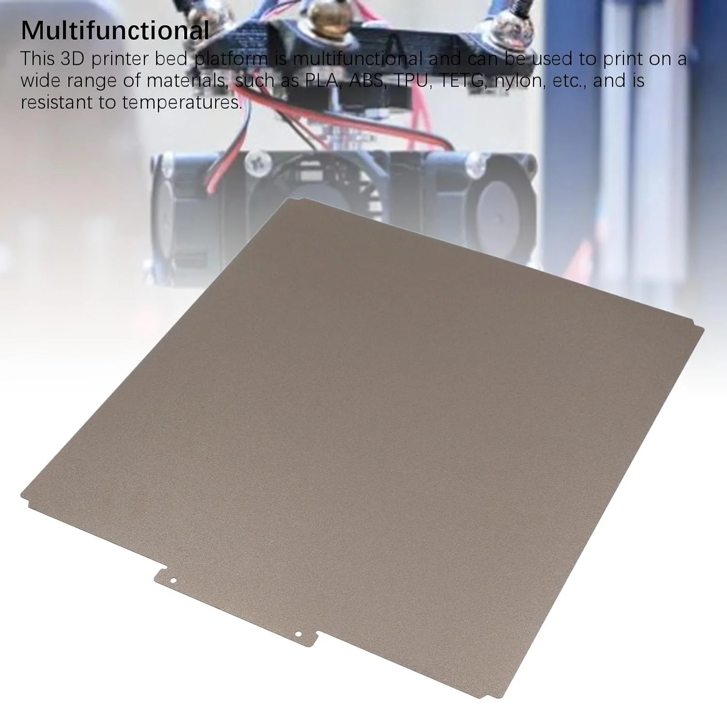 صفحه ساخت پرینتر سه بعدی، 347x368mm، صفحه فولادی فنری PEI دو طرفه صاف و بافت دار برای Raise3D Pro3