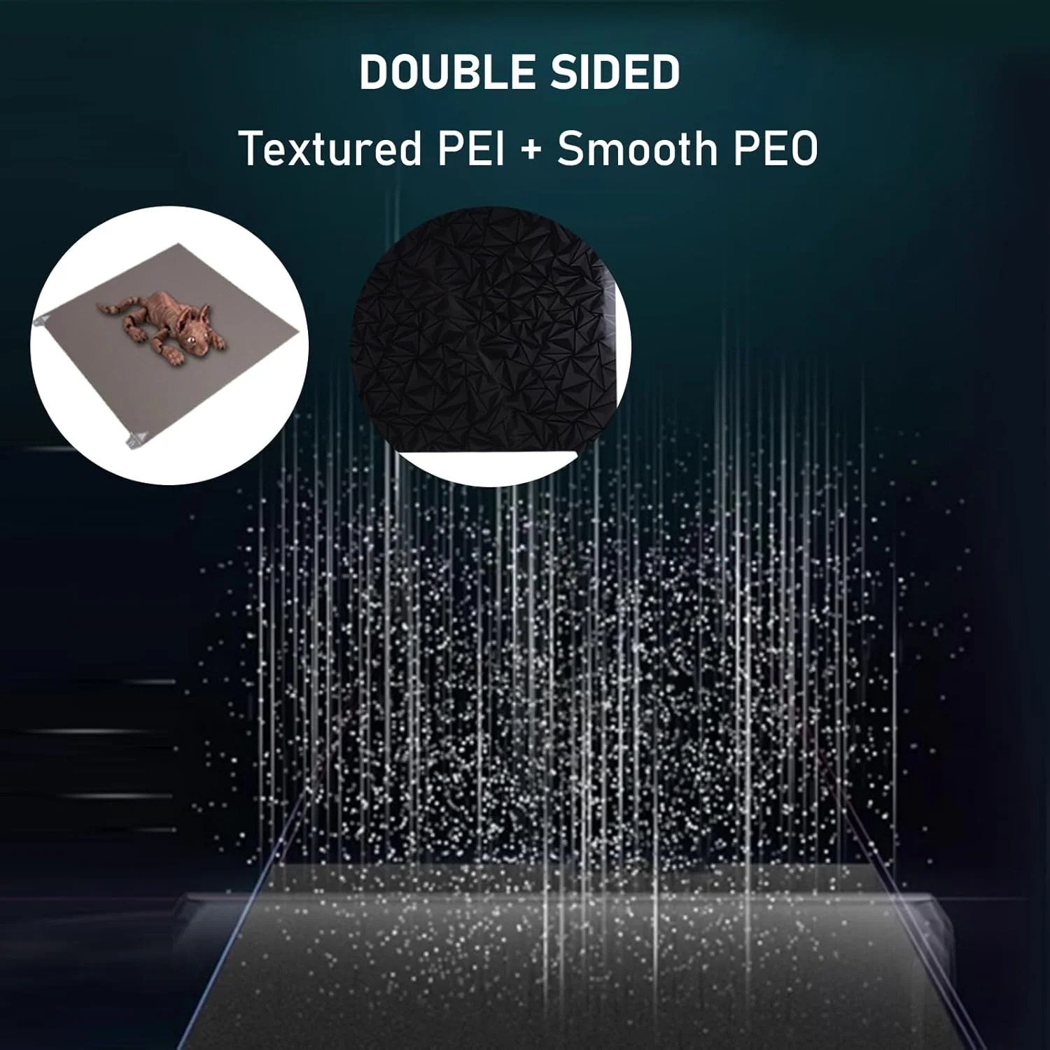 صفحه ساخت پرینتر سه بعدی برای K2 Plus سایز 370x370mm، صفحه ساخت فولاد فنری با بافت PEI + PEO صاف، لوازم جانبی پرینتر سه بعدی بستر گرم شونده انعطاف پذیر دو طرفه