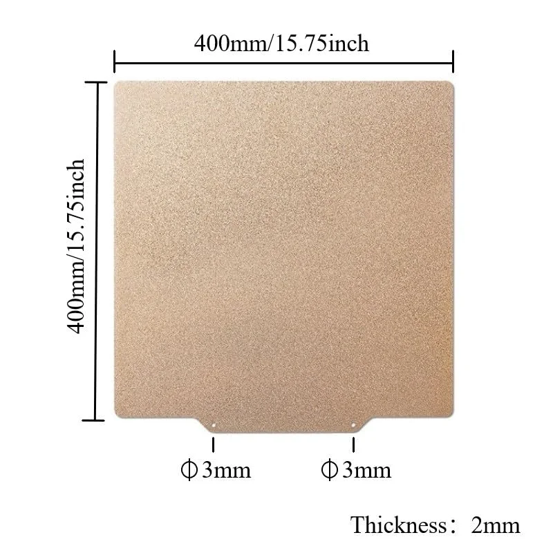 صفحه ساخت پرینتر سه بعدی با زیره مغناطیسی، پوشش دو لبه PEI به همراه ورق فولادی فنری، صفحه انعطاف پذیر بستر گرم، 1 عدد (400x400 میلی متر)