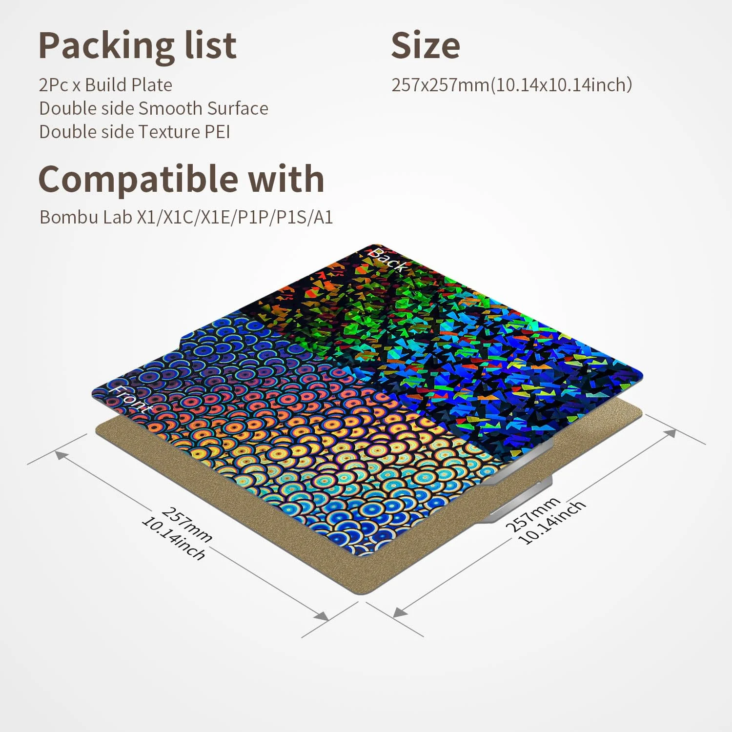 【2 عدد با 3 طرح】صفحه ساخت دو طرفه صاف PEC PEK + ورق PEI بافت دار 257x257mm بستر چاپ انعطاف پذیر فولادی فنری سکوی سطح قابل جابجایی برای پرینترهای سه بعدی Bambu Lab X1C/X1/X1E/P1P/P1S/A1