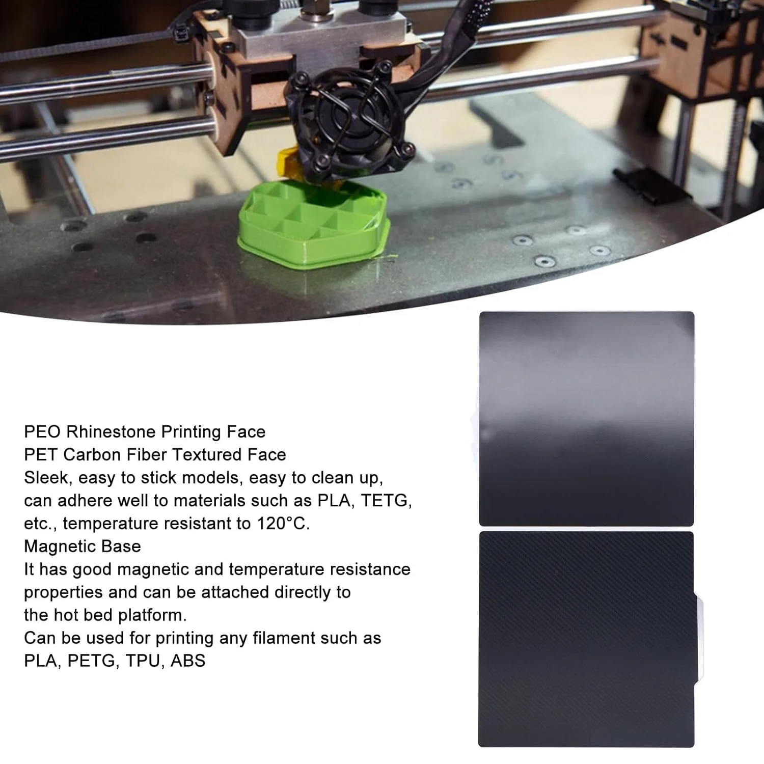 صفحه ساخت پرینتر سه بعدی ممتاز، 235x235 میلی‌متر، PET تقویت شده با فیبر کربن PEO، صفحه ساخت مغناطیسی دو طرفه با بافت برای اطمینان از دوام