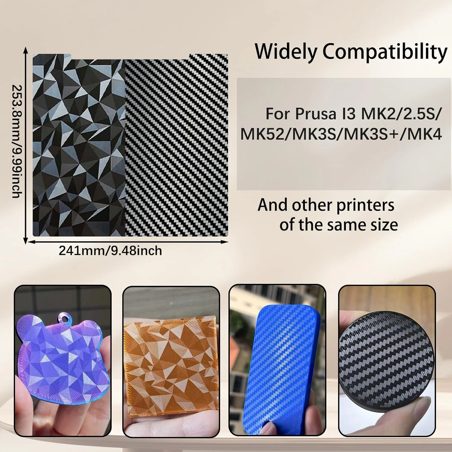 سکوی چاپگر سه بعدی ارتقا یافته JUUPINE برای صفحه ساخت Prusa i3 MK3، ورق انعطاف پذیر فولادی فنری PET فیبر کربنی + PEO الماس دو طرفه 241x253.8 میلی متر برای چاپگر سه بعدی Prusa I3 MK2 2.5S MK52 MK3S MK3S+ MK4