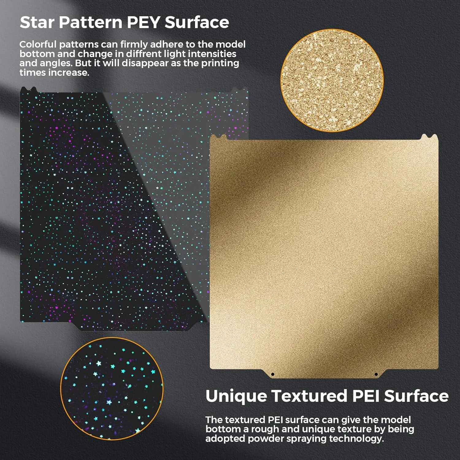 صفحه ساخت پرینتر سه بعدی، ورق فولادی فنری دو طرفه، پلتفرم انعطاف پذیر 256x256 میلی متر، بستر گرم شونده با بافت PEI + PEY ستاره دار برای پرینتر سه بعدی Twotrees SK1