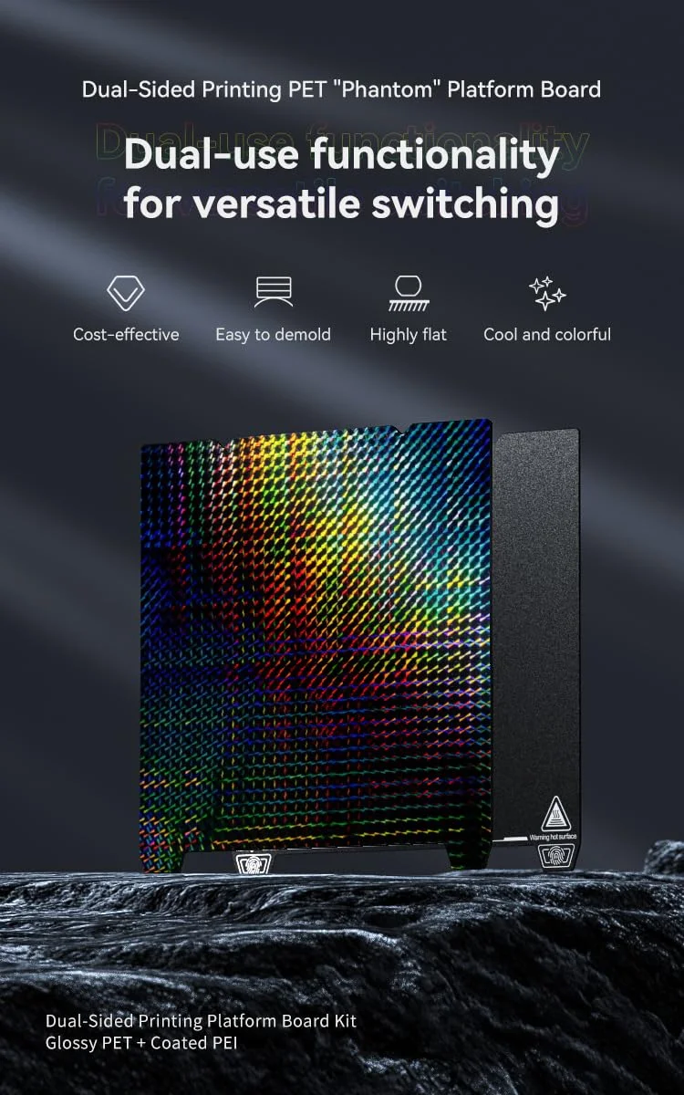 صفحه چاپ دو طرفه "فانتوم" کرالیتی K1 Max، ابعاد 315*310 میلی متر (PET براق + PEI پوشش داده شده)، بدون برچسب مغناطیسی نرم، صفحه پرینتر سه بعدی برای Ender-3 V3 Plus/CR-10 Smart/Pro/Ender-3 Max/Max Neo