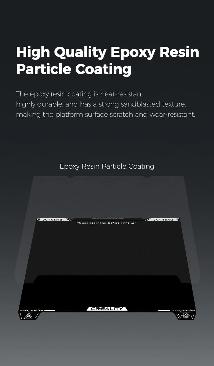 صفحه ساخت رزین اپوکسی ارتقا یافته Creality K1C، ابعاد 235*235 میلی متر، بدون برچسب مغناطیسی نرم، طراحی تمیز کننده نازل، چسبندگی عالی، استحکام بالا و مقاومت در برابر سایش، پلتفرم پرینتر سه بعدی برای K1C/ K1 SE