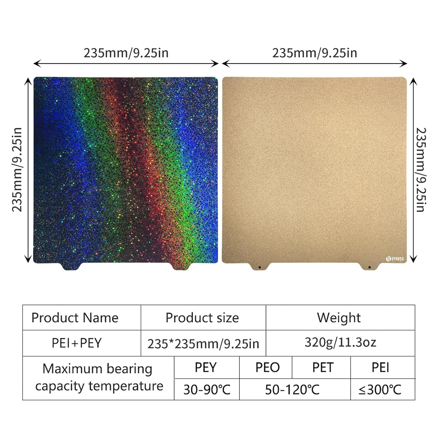 صفحه ساخت چاپ سه بعدی 235x235 میلی‌متر با پوشش PEI بافت‌دار - فیلم PEY رنگارنگ و براق، صفحه ساخت فولادی: پلتفرم 9.25 اینچی قابل جابجایی برای لوازم جانبی Ender 3 S1 V2 Pro Ender 5 BCZAMD