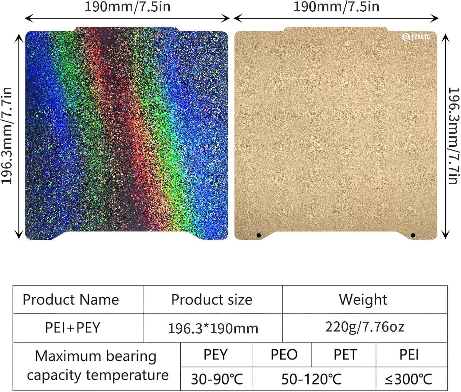 لوازم جانبی پرینتر سه بعدی PrusaMini: پوشش PEI با بافت 7.7x7.4 اینچ/ 196.3x190 میلی متر - فیلم PEY رنگارنگ و براق ویژه، صفحه ساخت فولادی انعطاف پذیر BCZAMD