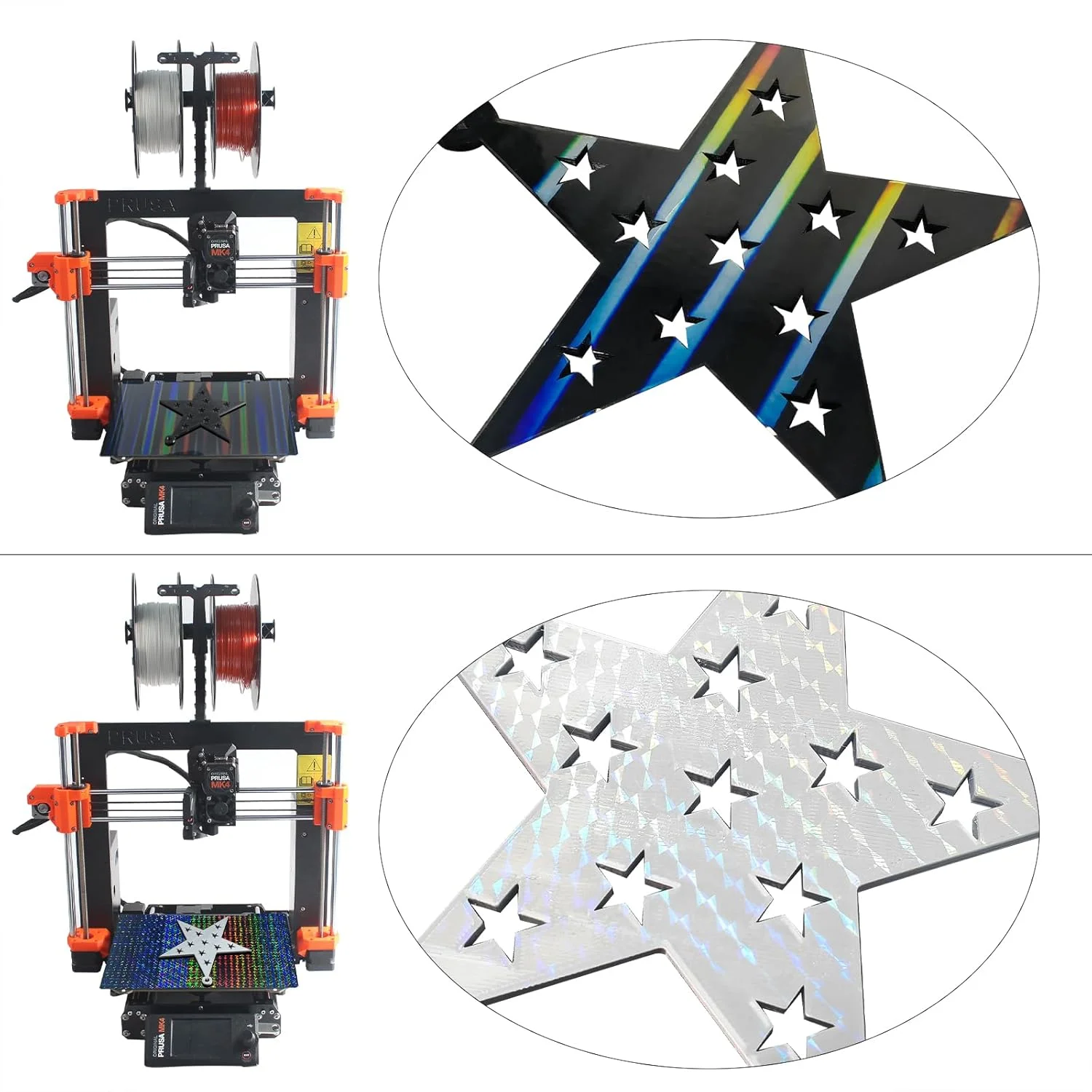 صفحه ساخت پرینتر سه بعدی H1H برای PrusaMK3 MK3S MK4: ورق فولادی انعطاف پذیر، دو طرفه، صاف، چند رنگی و قابل جابجایی 253.8x241 میلی متر مدل MK52 BCZAMD