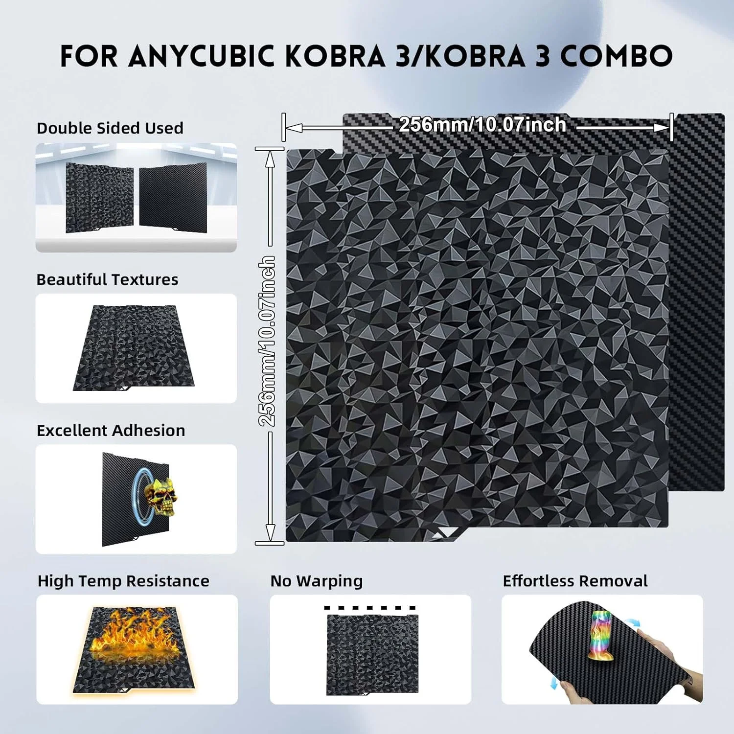 صفحه فنری فولادی دو طرفه PEO PET با روکش الماس صاف IdeaFormer ابعاد 256x268mm مناسب برای پرینتر سه بعدی Anycubic Kobra 3 (بدون پایه مغناطیسی)