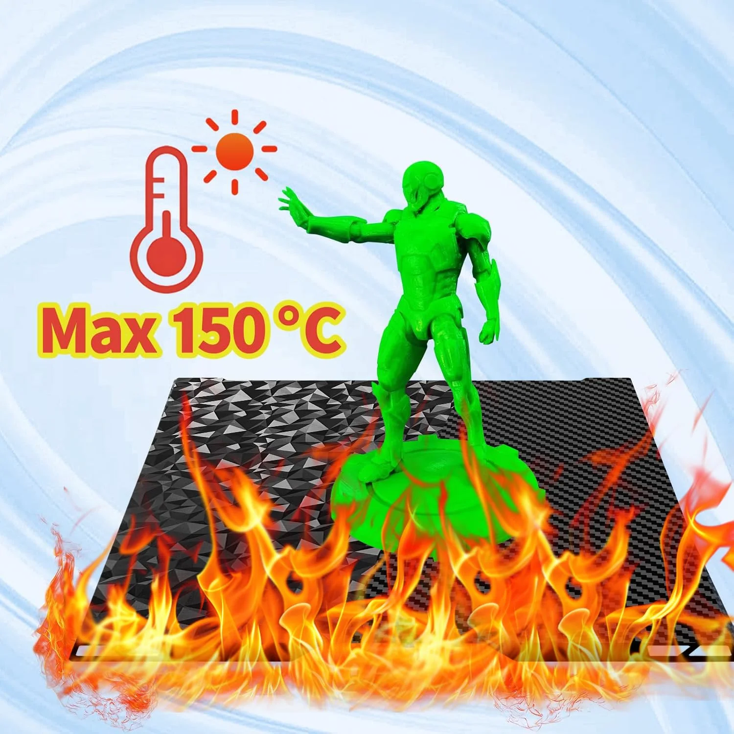 صفحه ساخت انعطاف پذیر برای Bambu lab H2D/H2S، صفحه فولادی فنری PET فیبر کربنی الماسی صاف، مناسب برای پلتفرم چاپ 355 * 346 میلی متر با مقاومت در برابر درجه حرارت بالا