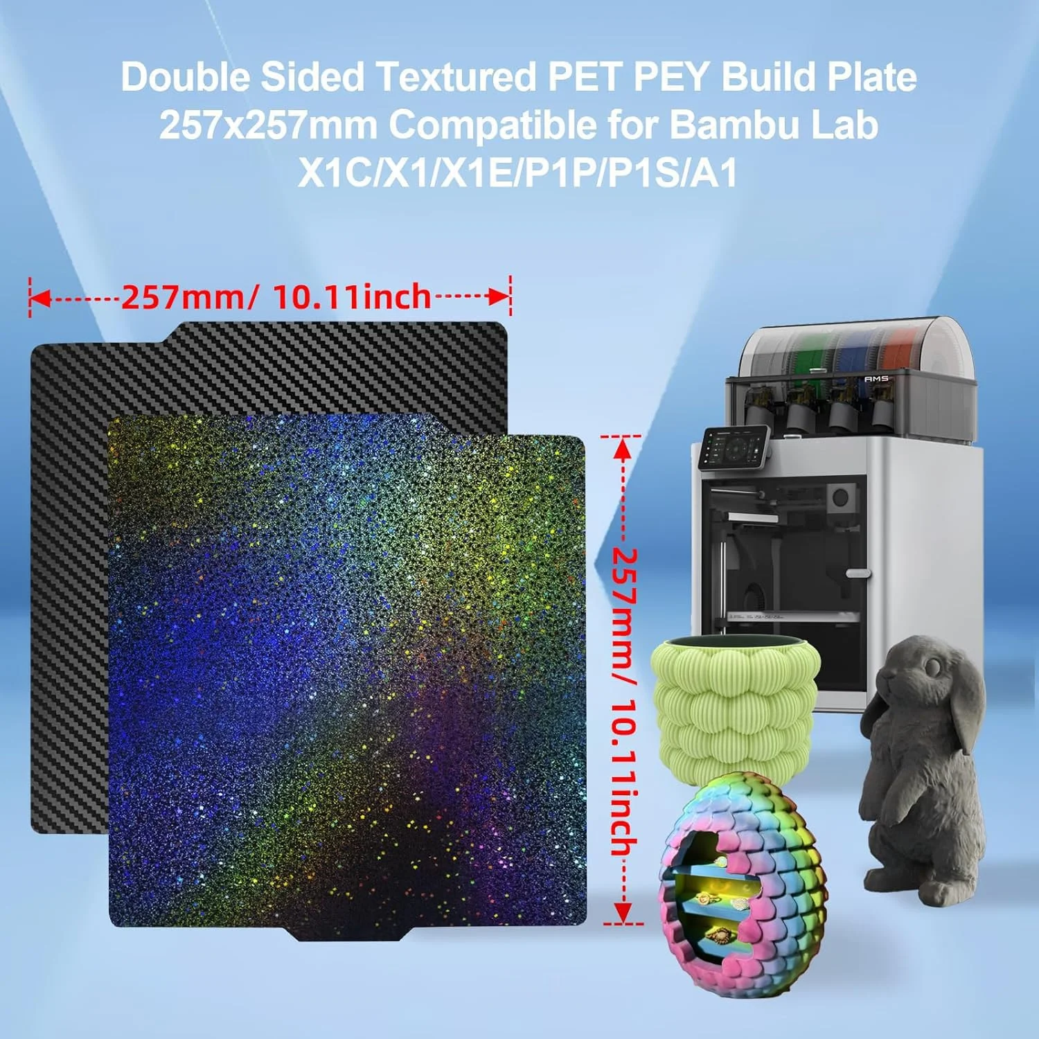 صفحه ساخت دو طرفه PET PEY IdeaFormer برای Bambu Lab X1/X1C/X1E/P1P/P1S/A1، صفحه فولادی فنری انعطاف پذیر PET+PEY صاف 257x257 میلی متر برای پرینترهای سه بعدی Bambu