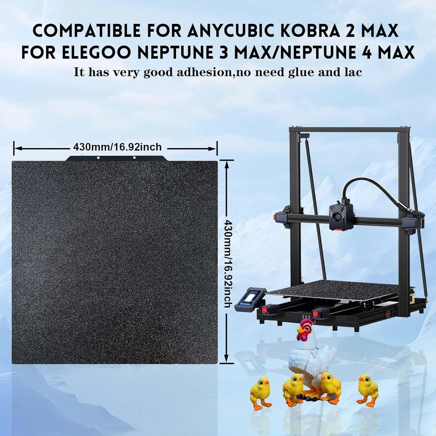 صفحه ساخت PEI با بافت دو طرفه IdeaFormer، ابعاد 430x430 میلی متر، صفحه پلتفرم انعطاف پذیر و قابل جابجایی برای Anycubic Kobra 2 Max و Elegoo Neptune 3 Max/Neptune 4 Max (بدون صفحه بستر مغناطیسی)