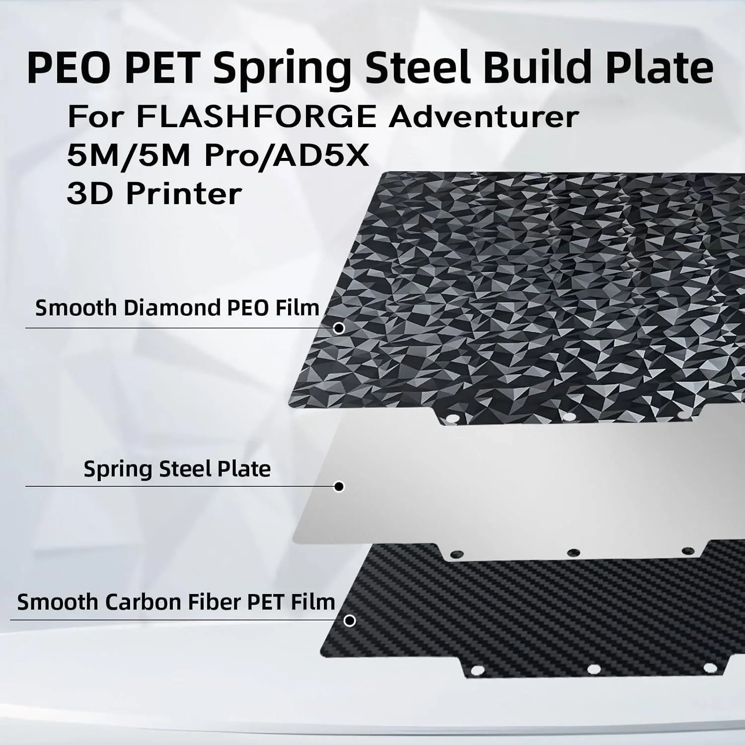 صفحه ساخت دو طرفه PEO PET IdeaFormer برای Adventurer 5M/5M Pro، ورق فولادی فنری انعطاف پذیر با بافت PEO PET بدون صفحه ساخت مغناطیسی 235x235 میلی متر برای پرینترهای سه بعدی فلش فورج