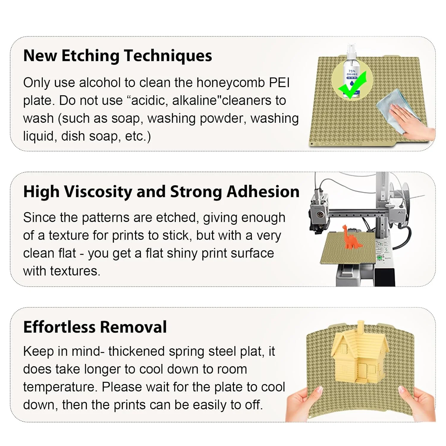 صفحه ساخت PEI طرح Houndstooth & Honeycomb برای پرینتر سه بعدی Bambu Lab A1 Mini، صفحه فولادی فنری PEI با بافت دو طرفه و انعطاف پذیر، ابعاد 184x184 میلی متر