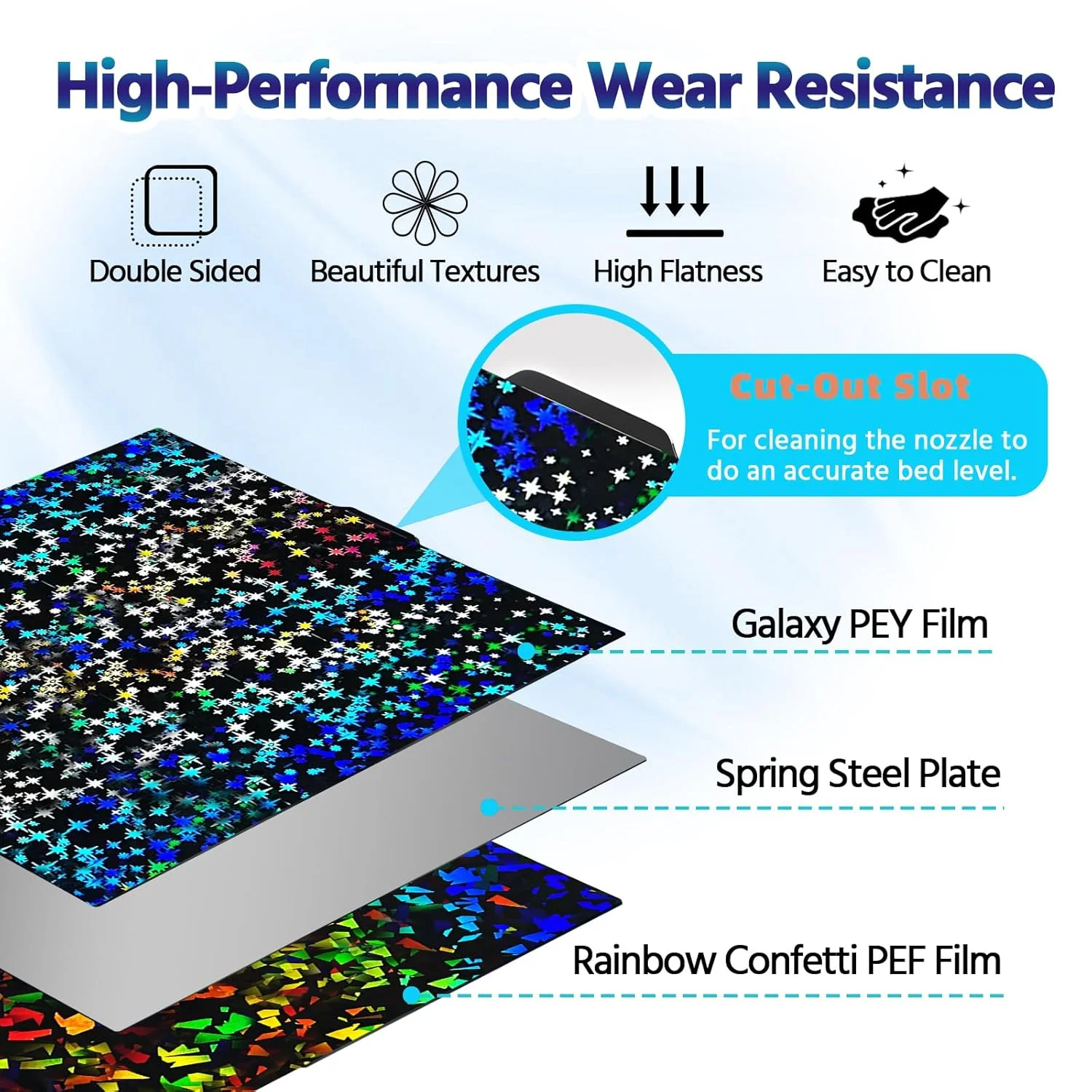 صفحه ساخت دو طرفه فنری فولادی انعطاف پذیر PEF هولوگرافیک کربنی Centauri، ابعاد 260x271 میلی متر، مناسب برای پرینتر سه بعدی Elegoo Centauri Carbon