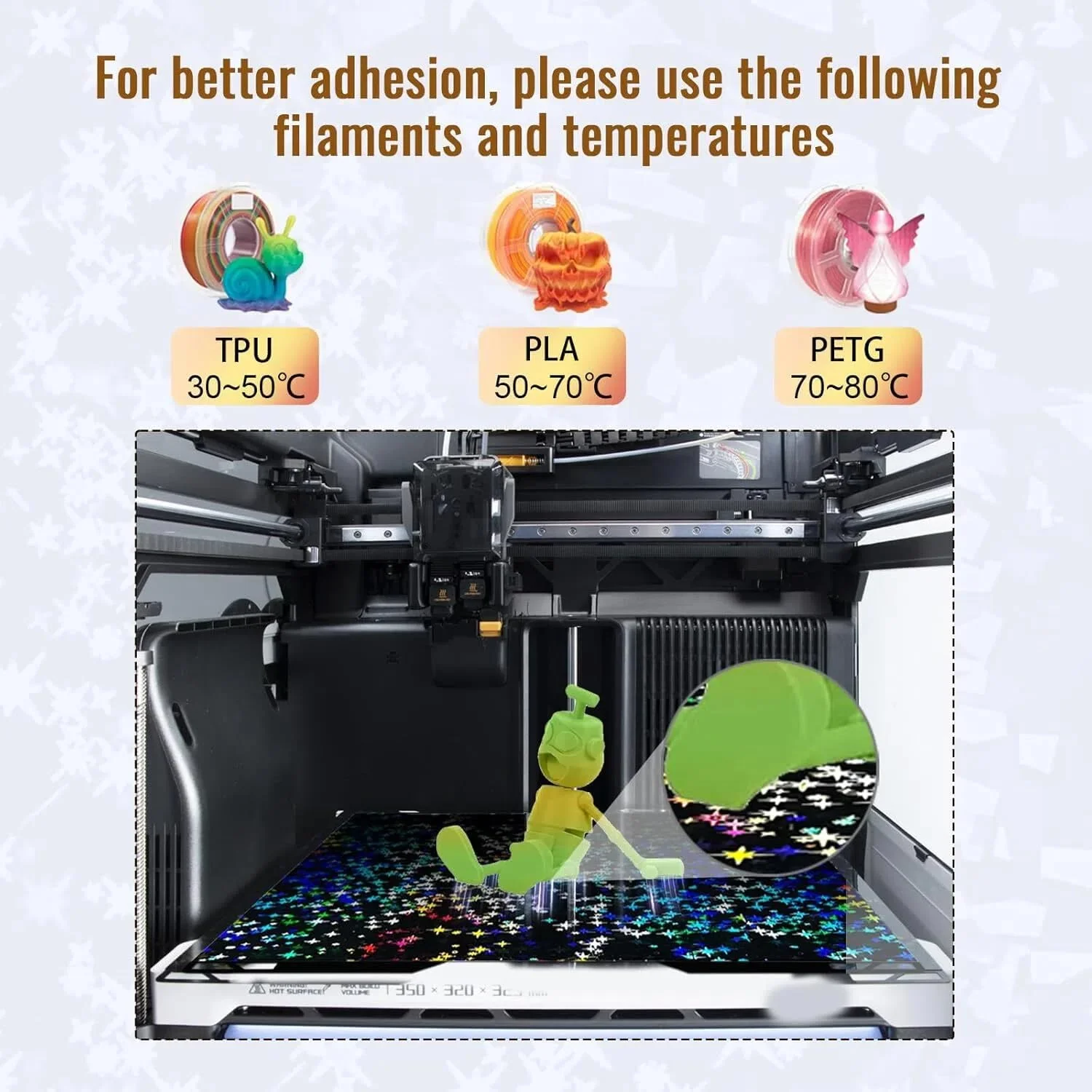 صفحه ساخت PEF H2S H2D ابعاد 346x355mm، صفحه فولادی فنری PEF+Galaxy PEY با طرح رنگین کمانی برای پلتفرم پرینتر سه بعدی Bambu Lab H2S، H2D، H2D Combo، اندازه چاپ 350mmx320mm