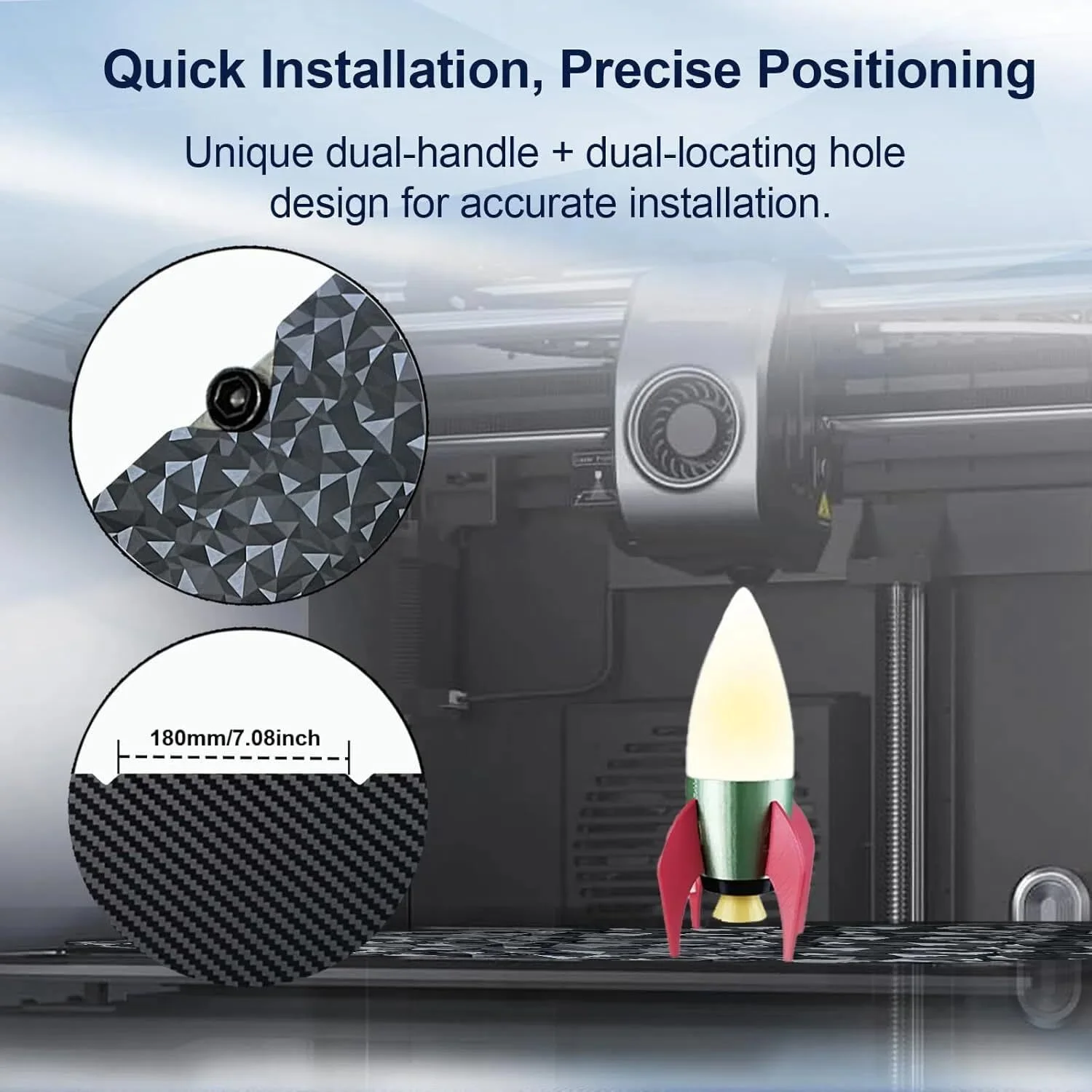 صفحه ساخت PEO PET برای Creality K1 Max/Ender 3 V3 Plus، صفحه تخت فولادی فنری انعطاف پذیر PEO الماسی + فیبر کربنی PET، ابعاد 310x315 میلی متر، مناسب برای پلتفرم پرینتر سه بعدی Creality K1 Max/Ender 3 V3 Plus