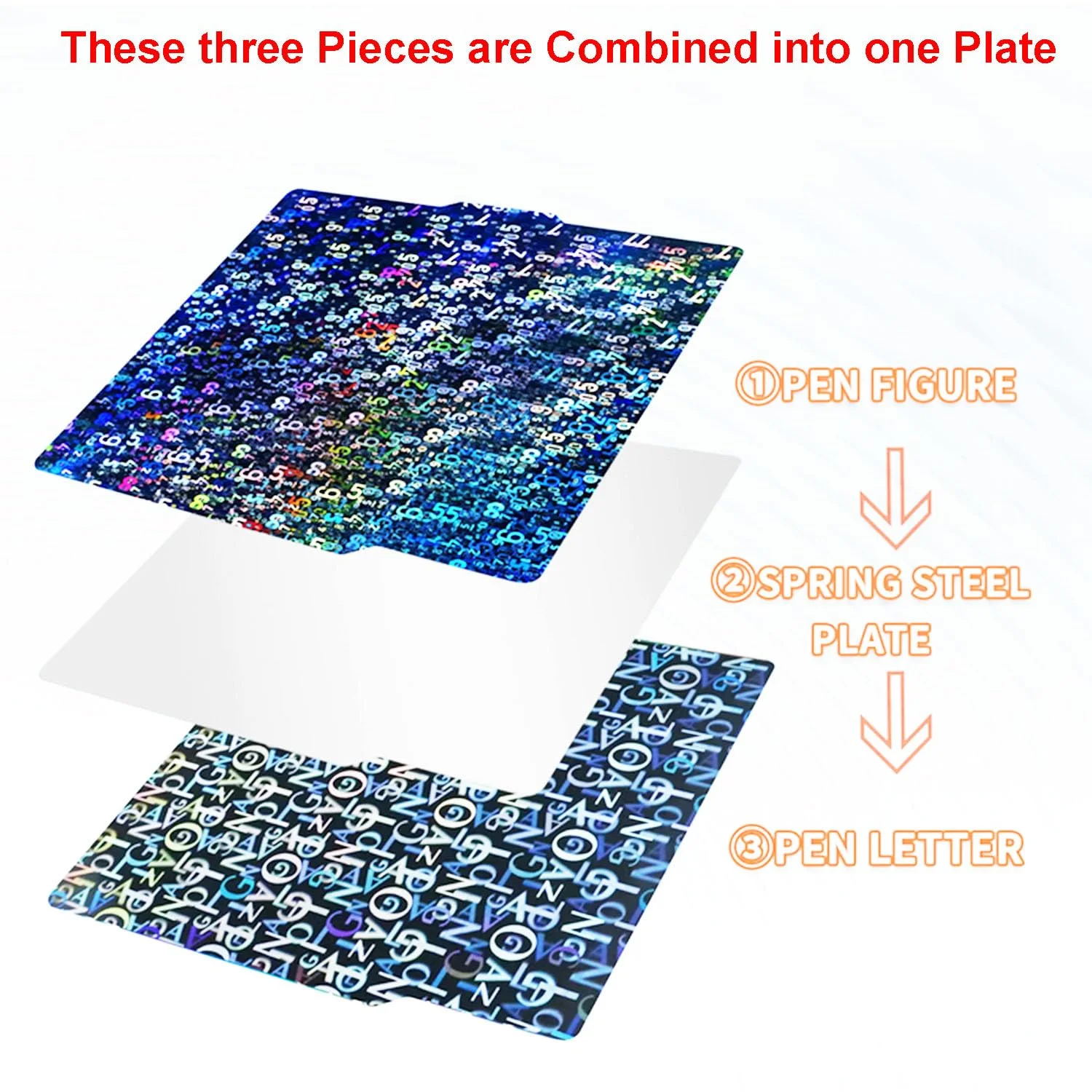 صفحه ساخت دو طرفه 257.5x257.5 میلی‌متر، بستر چاپ انعطاف‌پذیر فولادی فنری، صفحه گرم شونده برای پرینتر سه بعدی Bambu Lab X1/X1C/X1E/P1P/P1S/A1 (حروف الفبا + اعداد)