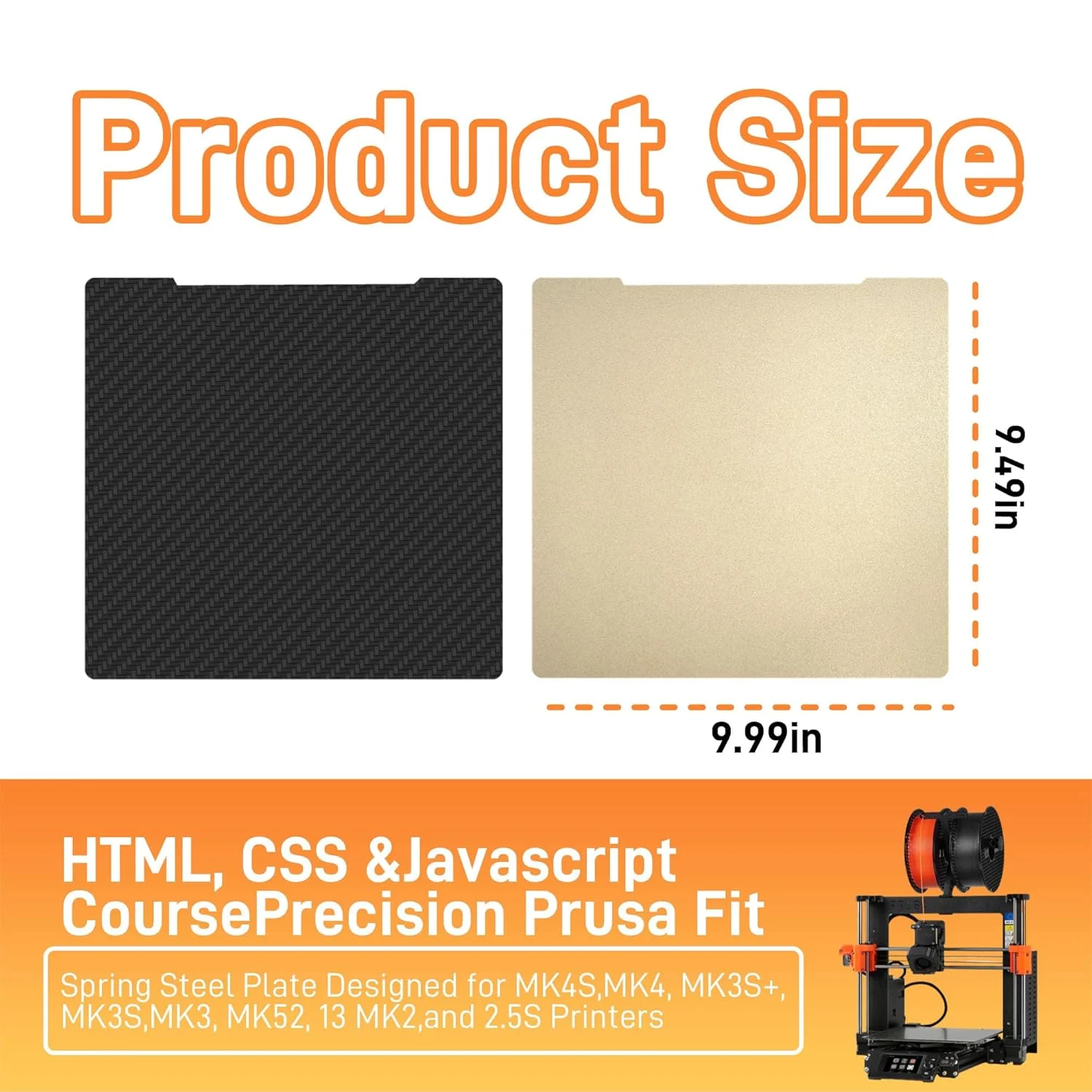 صفحه ساخت فیبر کربنی PET صاف و PEI بافت‌دار - ورق فولادی فنری انعطاف‌پذیر 241x254 میلی‌متر برای پرینترهای سه بعدی Prusa MK4S MK4 MK3 MK3S+ MK3S MK52 I3 MK2 2.5S (تک بسته‌ای)