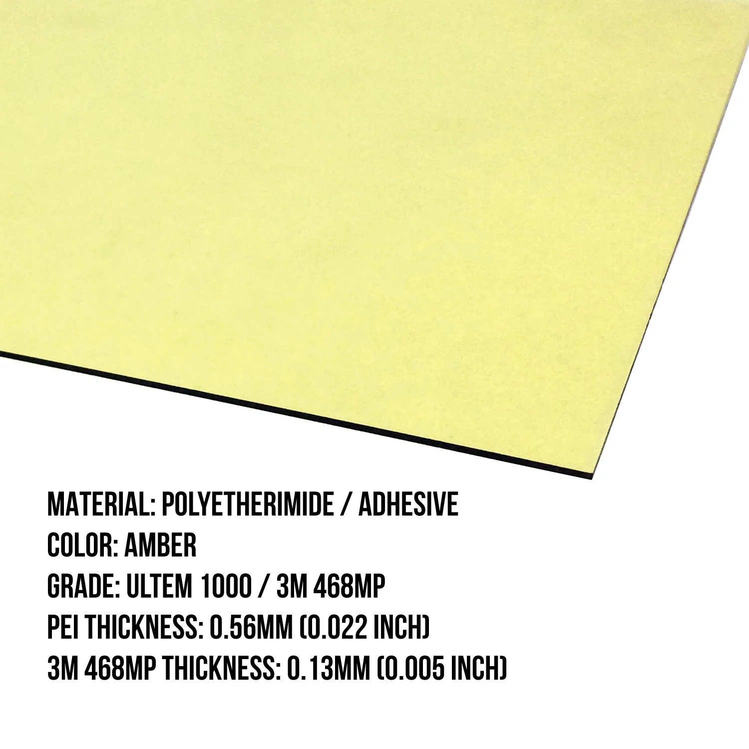 صفحه PEI برای پرینتر سه بعدی، ابعاد 220mm x 220mm (8.6" x 8.6") با چسب لمینت شده 3M 468MP، ساخت آمریکا