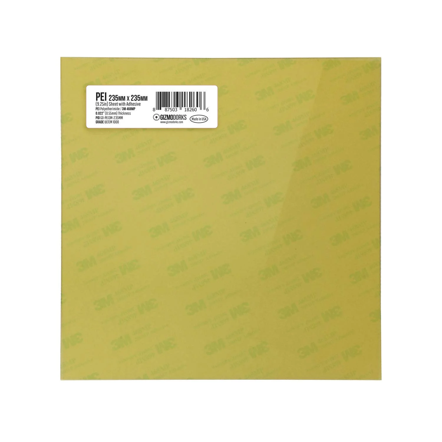 صفحه PEI برای پرینتر سه بعدی، ابعاد 235mm x 235mm (9.3" x 9.3") با چسب لمینت شده 3M 468MP از پیش چسبانده شده برای Creality Ender 3 یا CR 20 | ساخت آمریکا