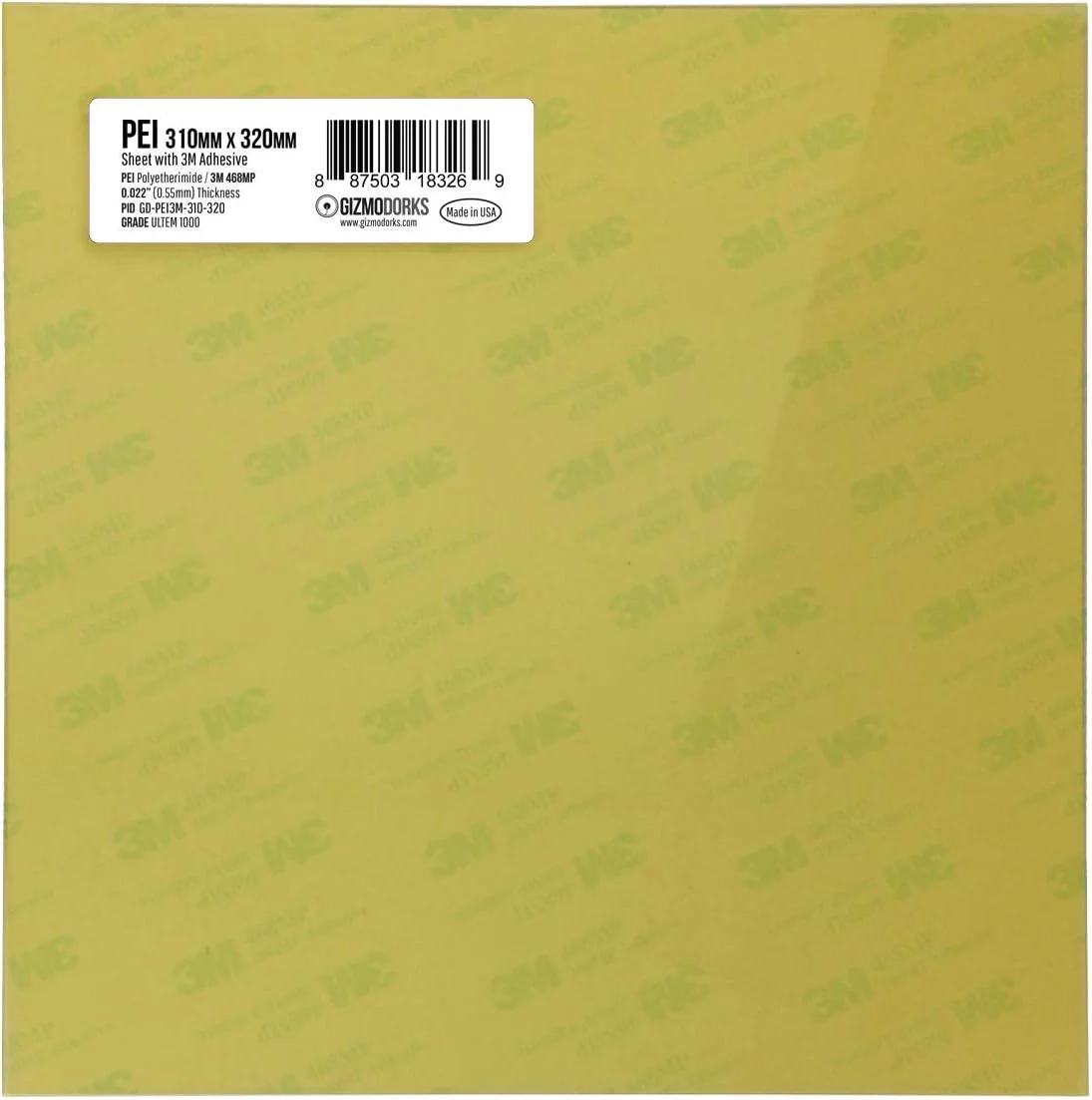ورق پلی اتر ایمید Gizmo Dorks، سطح ساخت پرینتر سه بعدی 310mm x 320mm، سازگار با CR-10S Pro یا Pro V2، ساخت ایالات متحده آمریکا